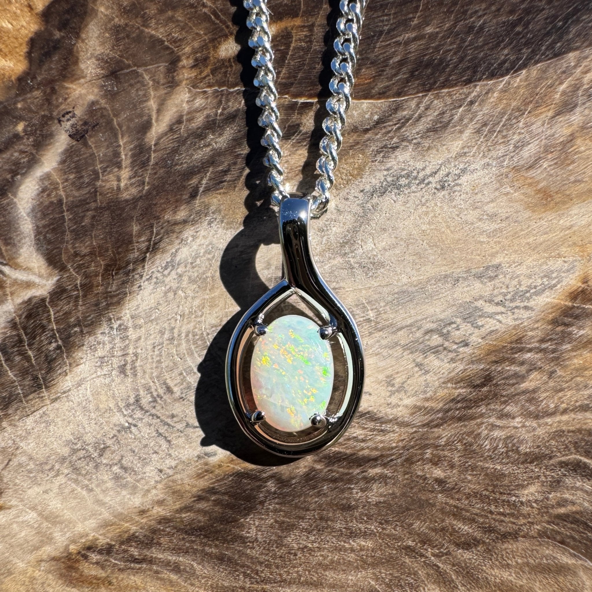 0.7ct Coober Pedy Opal Pendant Necklace ~ 'Lamington Canopy' | 925 Sterling Silver | Solid Australian Opal