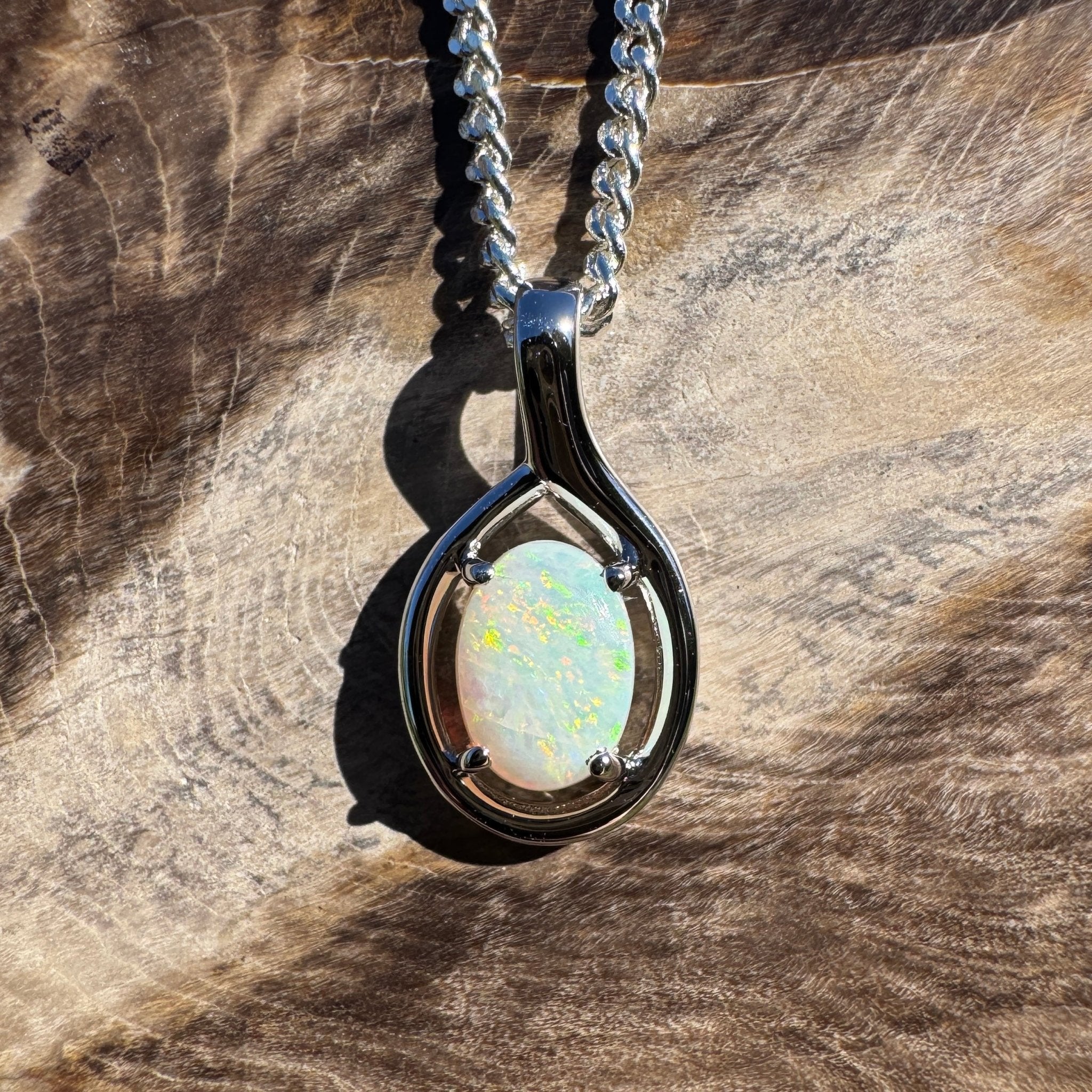0.7ct Coober Pedy Opal Pendant Necklace ~ 'Lamington Canopy' | 925 Sterling Silver | Solid Australian Opal