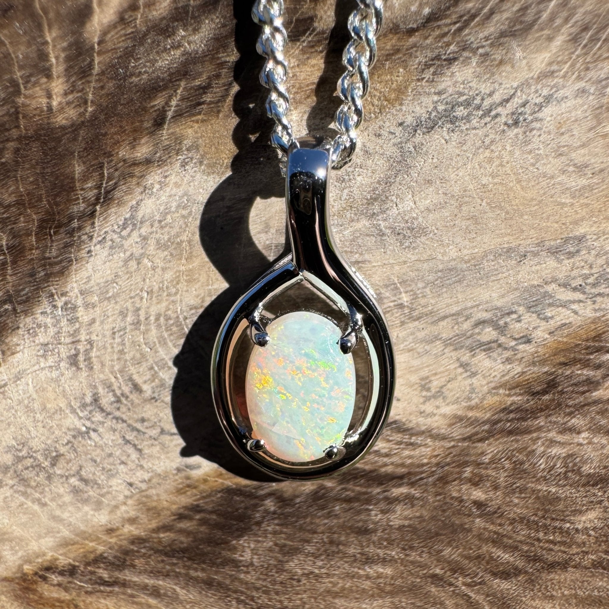 0.7ct Coober Pedy Opal Pendant Necklace ~ 'Lamington Canopy' | 925 Sterling Silver | Solid Australian Opal