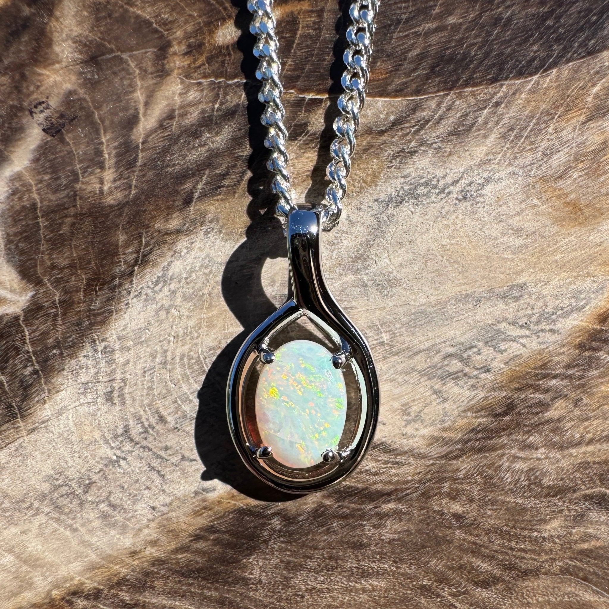 0.7ct Coober Pedy Opal Pendant Necklace ~ 'Lamington Canopy' | 925 Sterling Silver | Solid Australian Opal