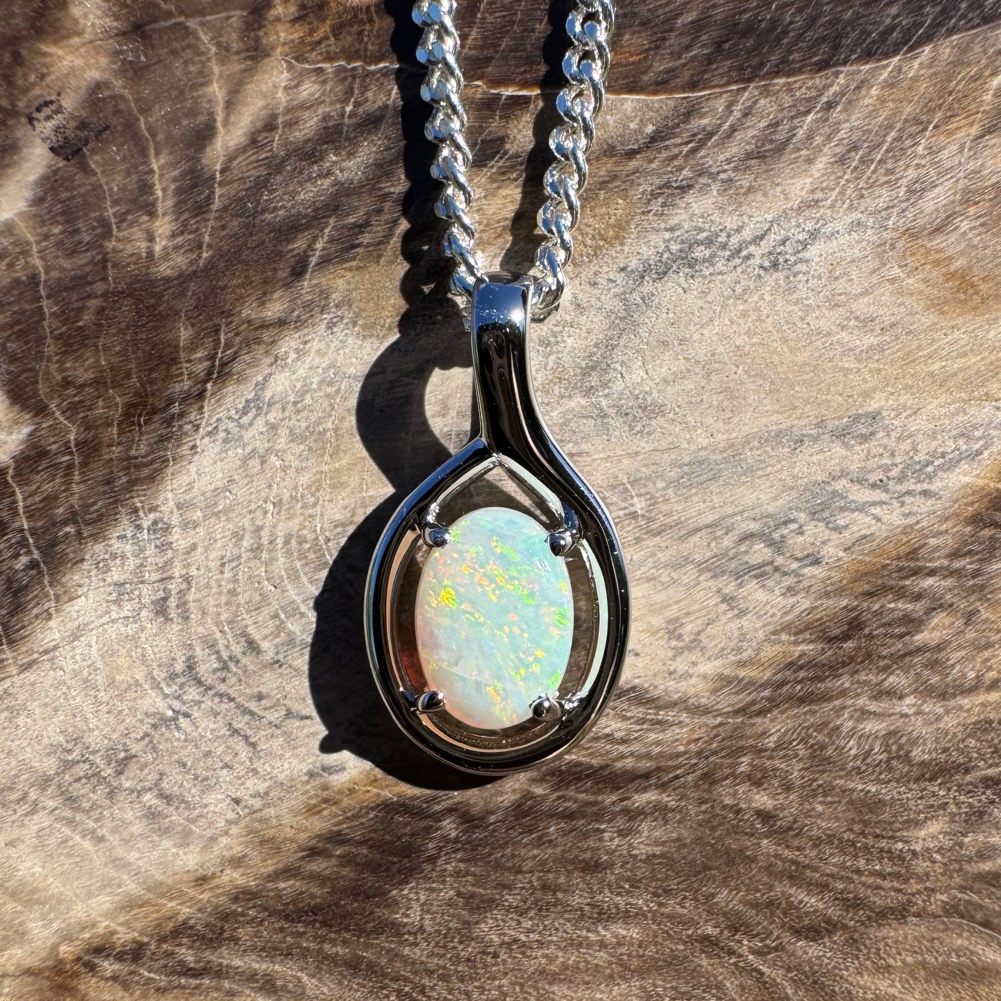0.7ct Coober Pedy Opal Pendant Necklace ~ 'Lamington Canopy' | 925 Sterling Silver | Solid Australian Opal