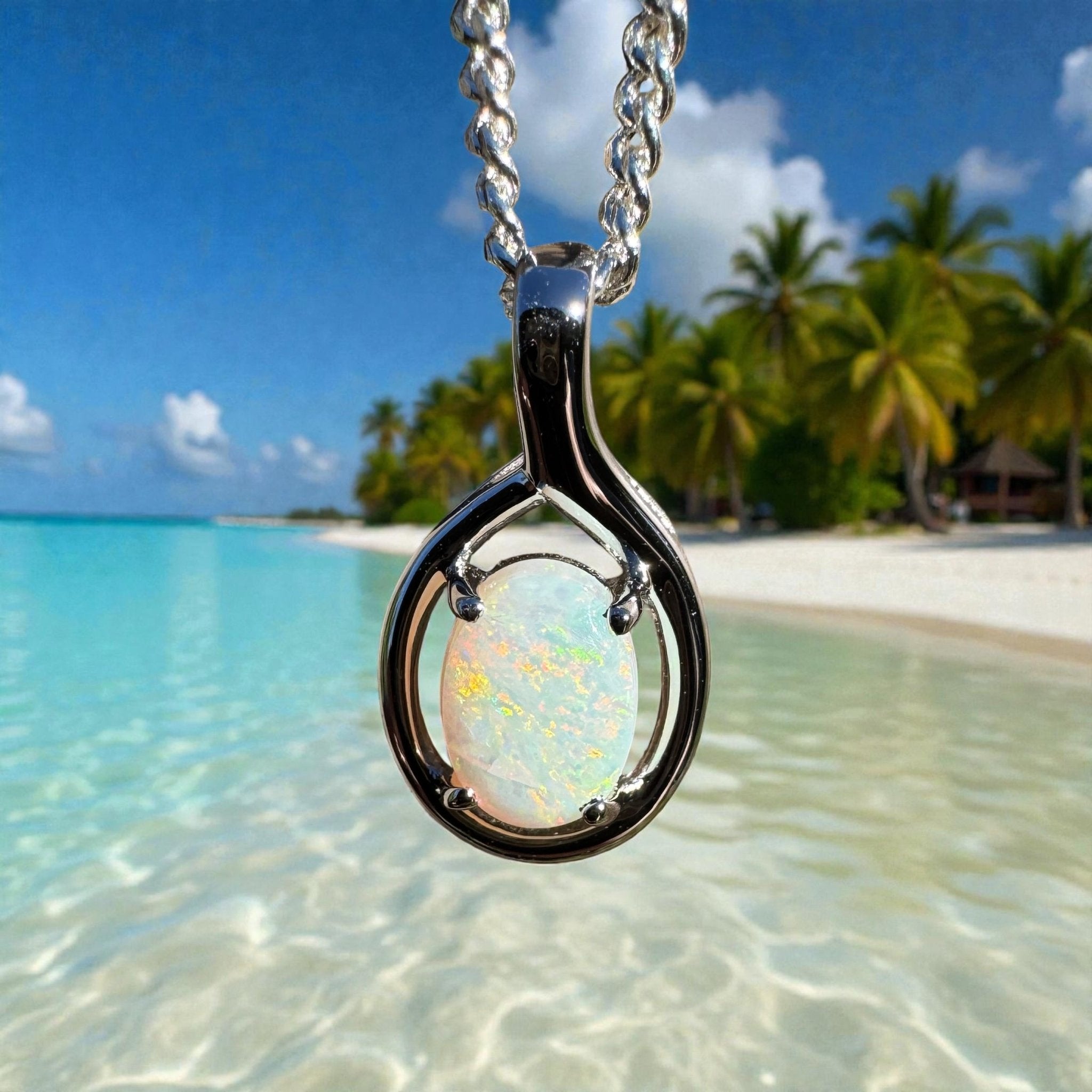 0.7ct Coober Pedy Opal Pendant Necklace ~ 'Lamington Canopy' | 925 Sterling Silver | Solid Australian Opal