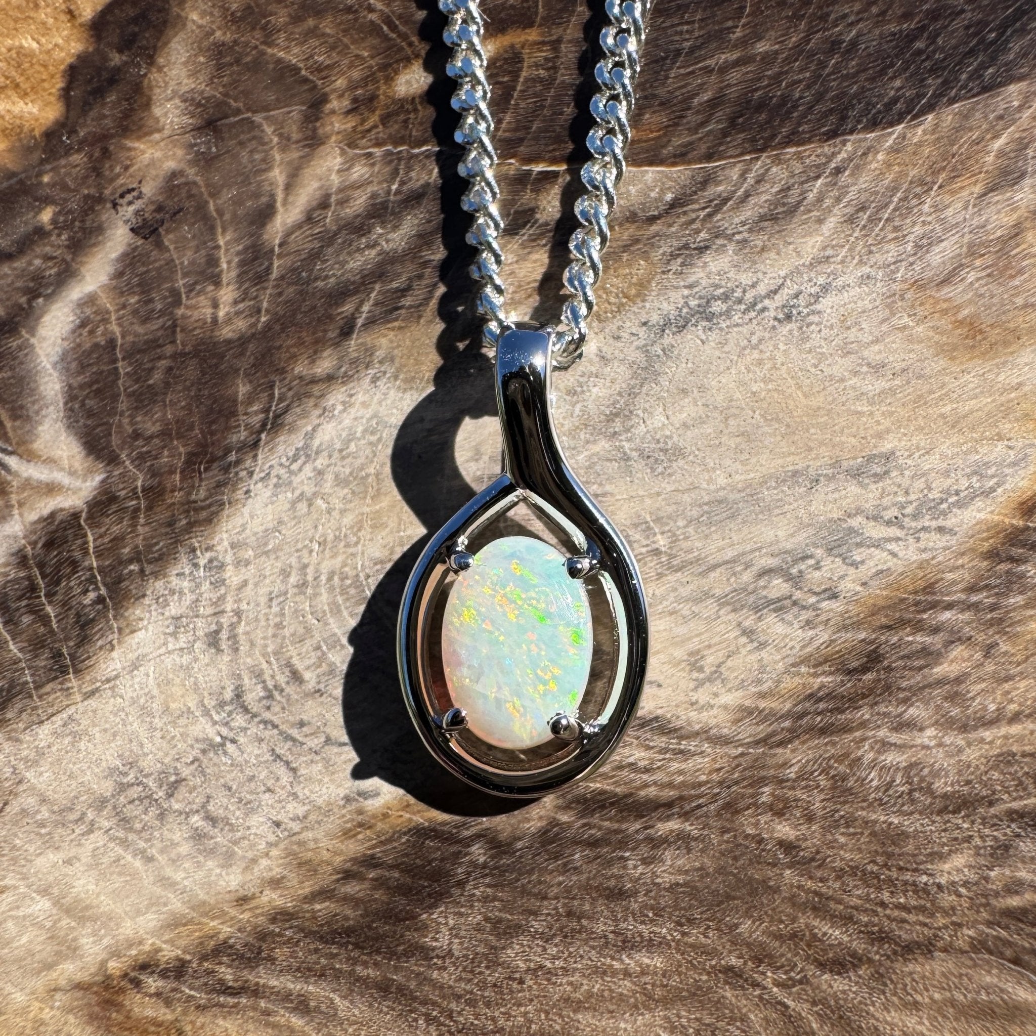 0.7ct Coober Pedy Opal Pendant Necklace ~ 'Lamington Canopy' | 925 Sterling Silver | Solid Australian Opal
