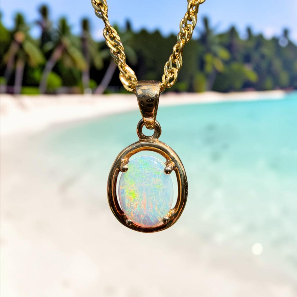 0.7ct Coober Pedy Opal Pendant Necklace ~ 'Pemberton Prism' | 14ct Yellow Gold | Solid Australian Opal