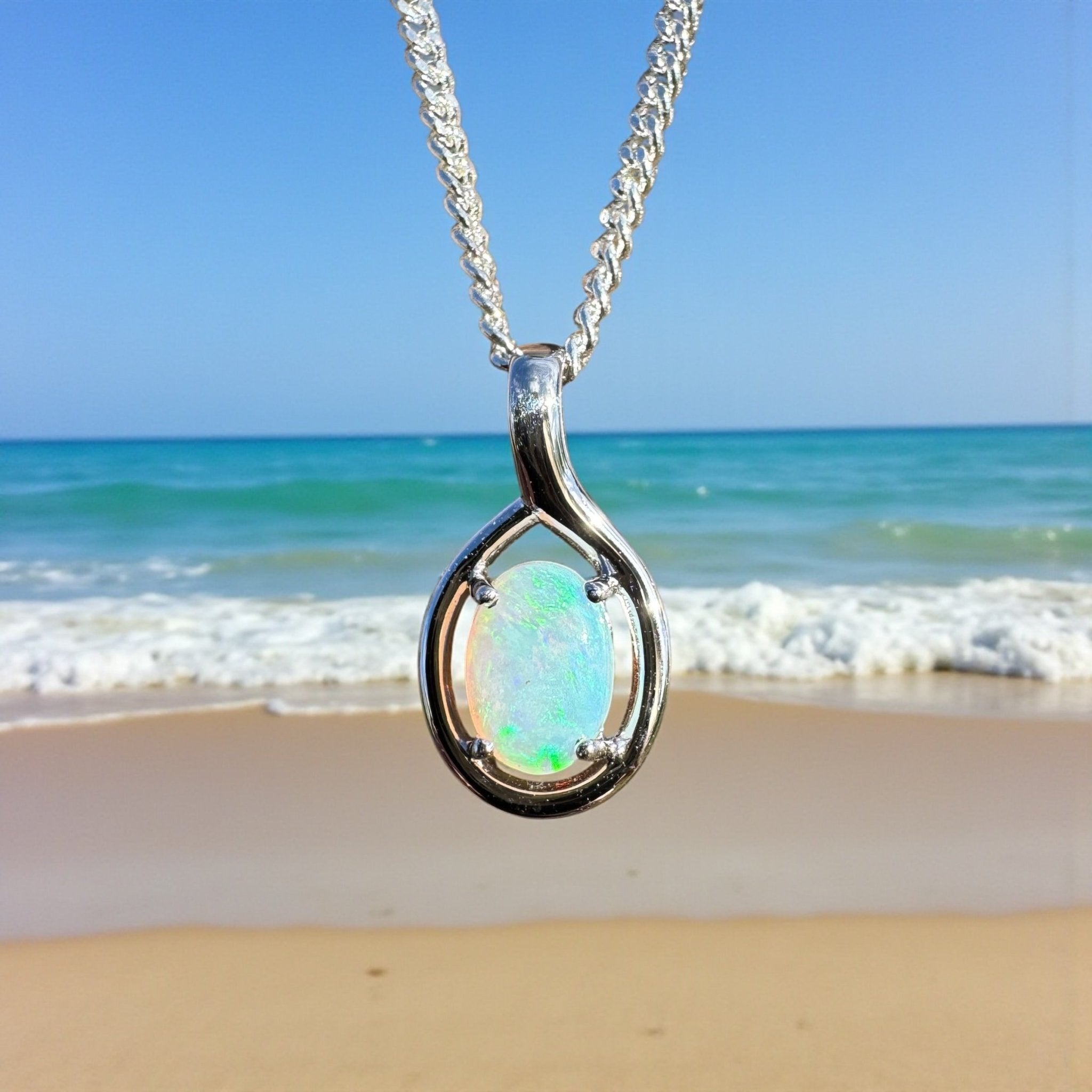 0.7ct Coober Pedy Opal Pendant Necklace ~ 'Shoalwater Wanderer' | 925 Sterling Silver | Solid Australian Opal