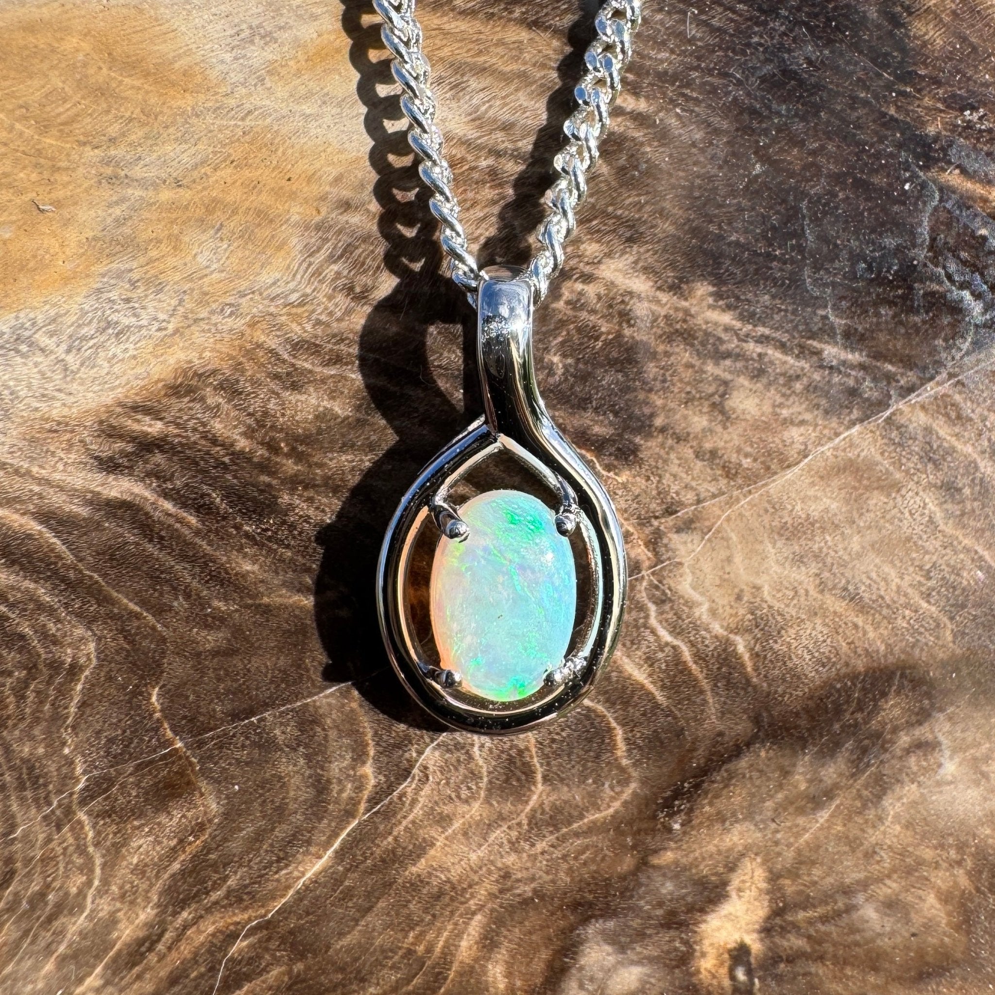 0.7ct Coober Pedy Opal Pendant Necklace ~ 'Shoalwater Wanderer' | 925 Sterling Silver | Solid Australian Opal