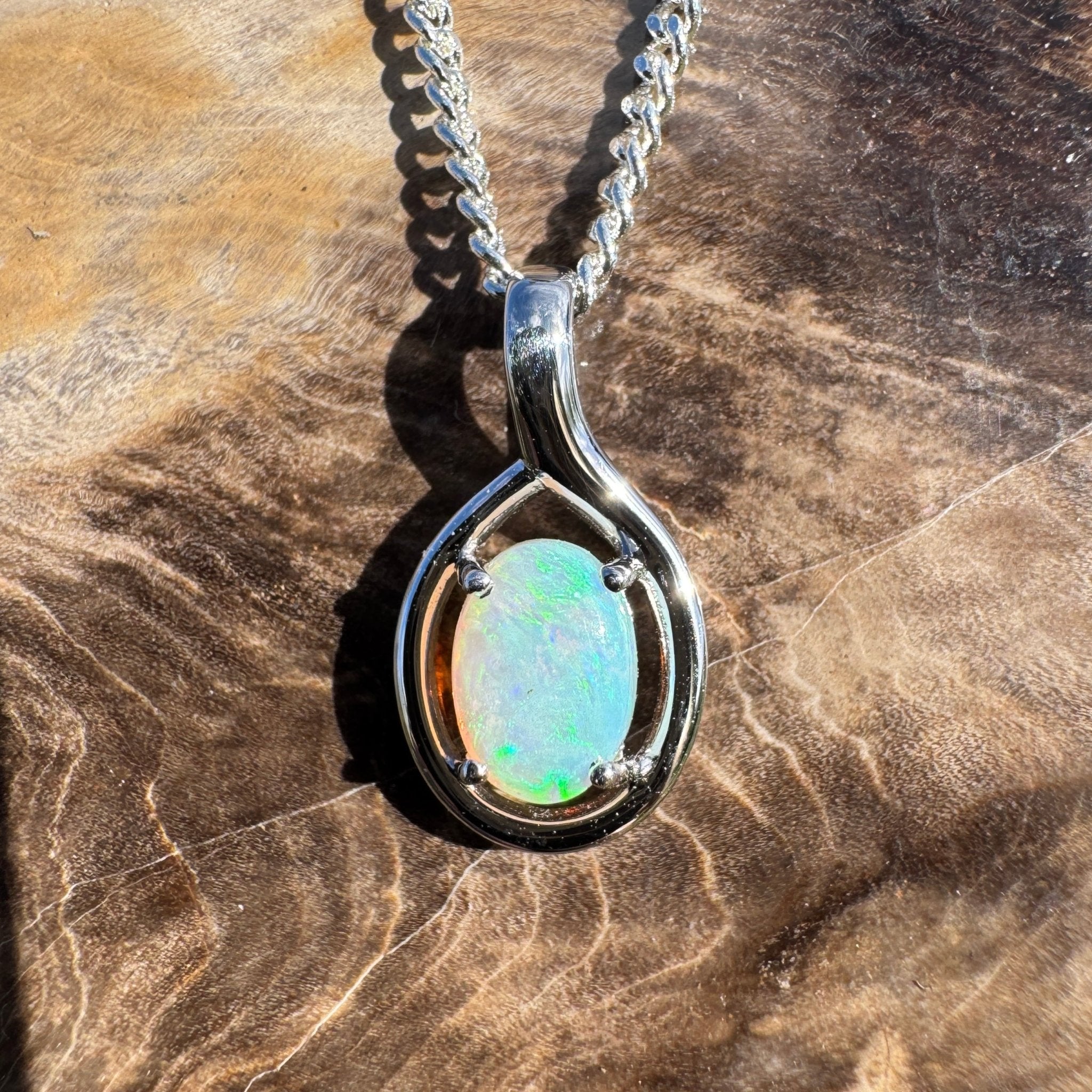 0.7ct Coober Pedy Opal Pendant Necklace ~ 'Shoalwater Wanderer' | 925 Sterling Silver | Solid Australian Opal