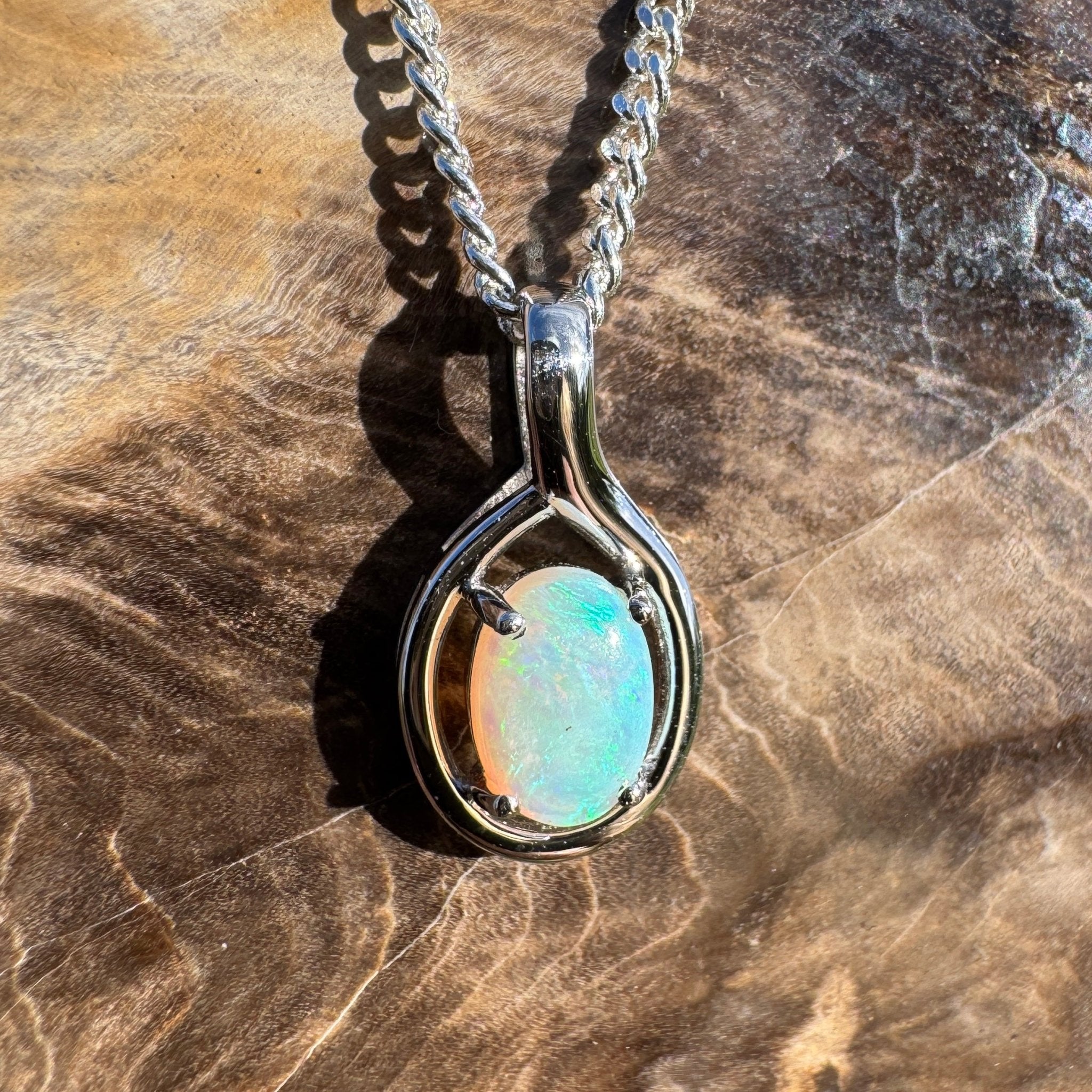 0.7ct Coober Pedy Opal Pendant Necklace ~ 'Shoalwater Wanderer' | 925 Sterling Silver | Solid Australian Opal