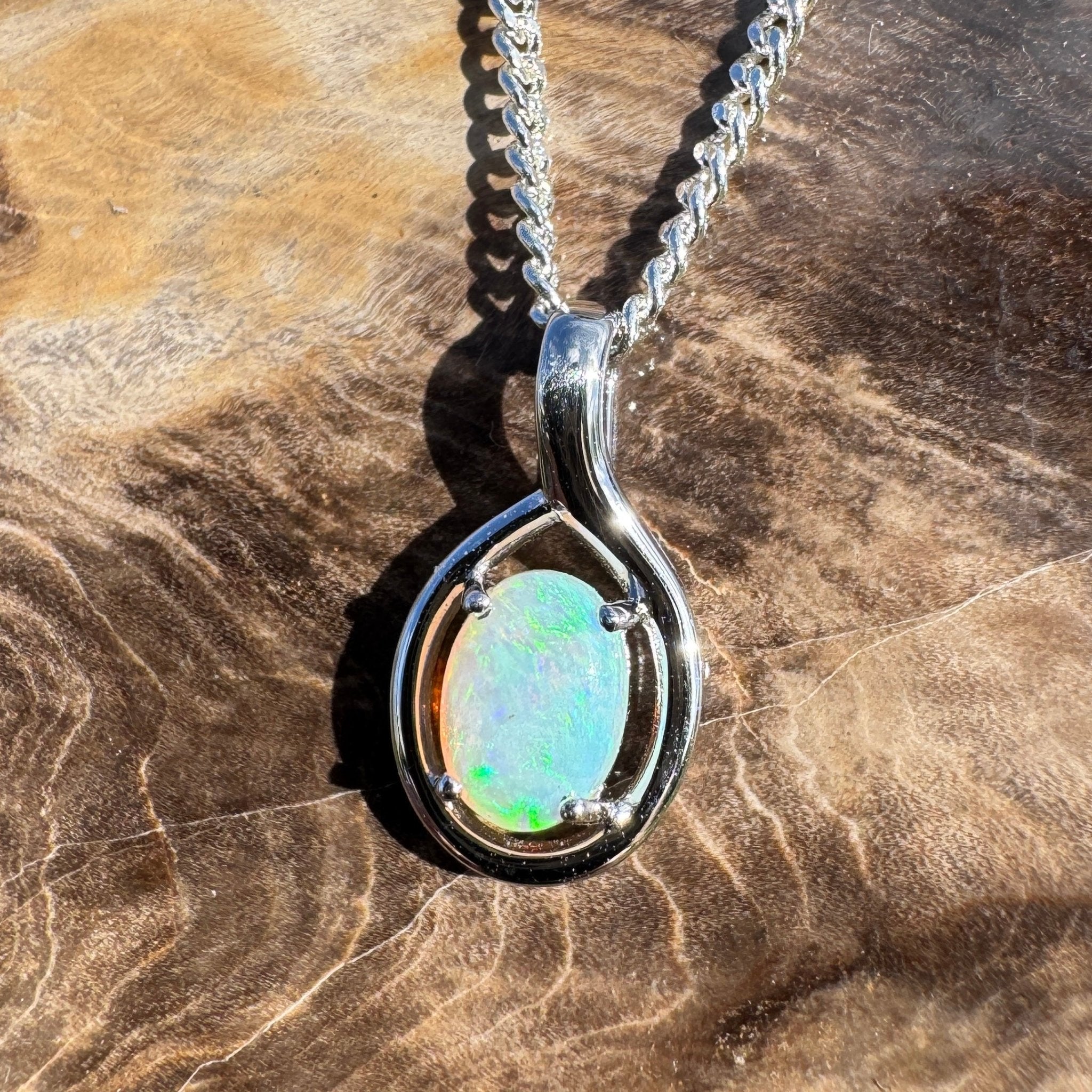 0.7ct Coober Pedy Opal Pendant Necklace ~ 'Shoalwater Wanderer' | 925 Sterling Silver | Solid Australian Opal