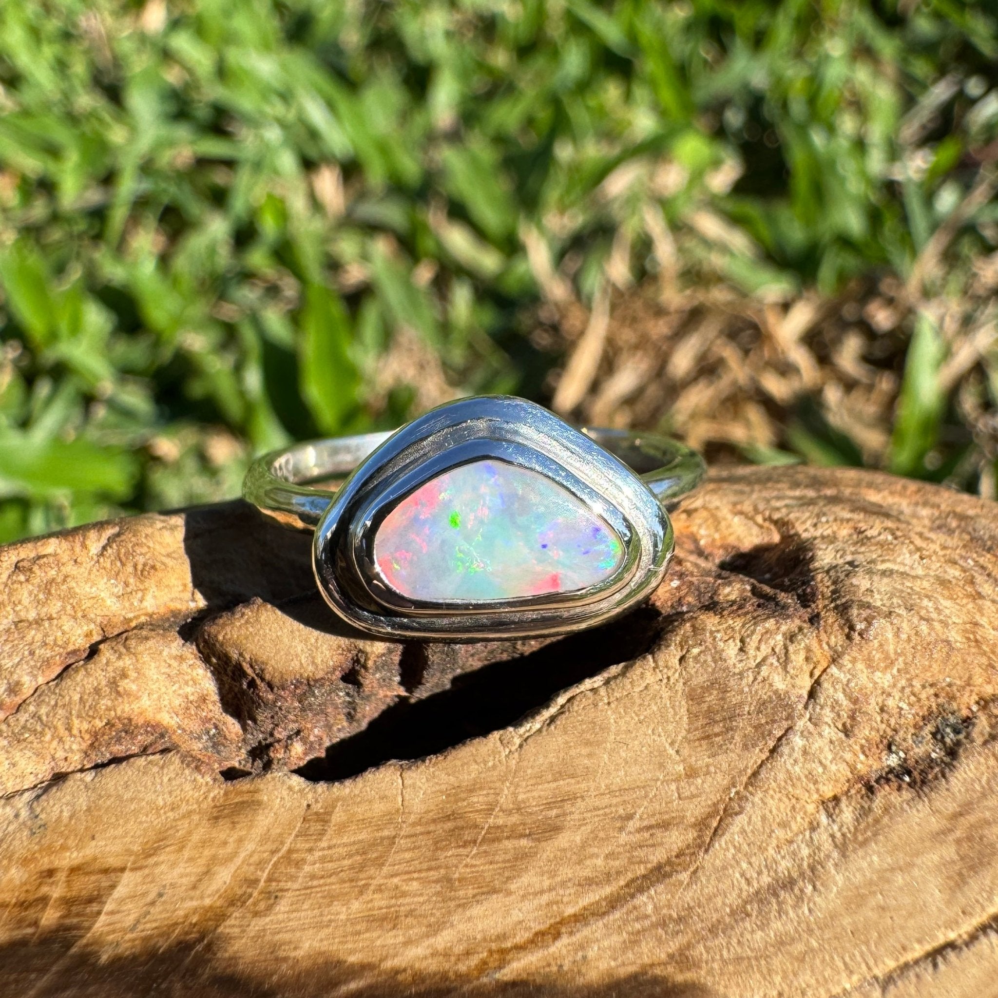 0.7ct Coober Pedy Opal Ring ~ 'Cape Byron Kaleidoscope' | 925 Sterling Silver | Solid Australian Opal