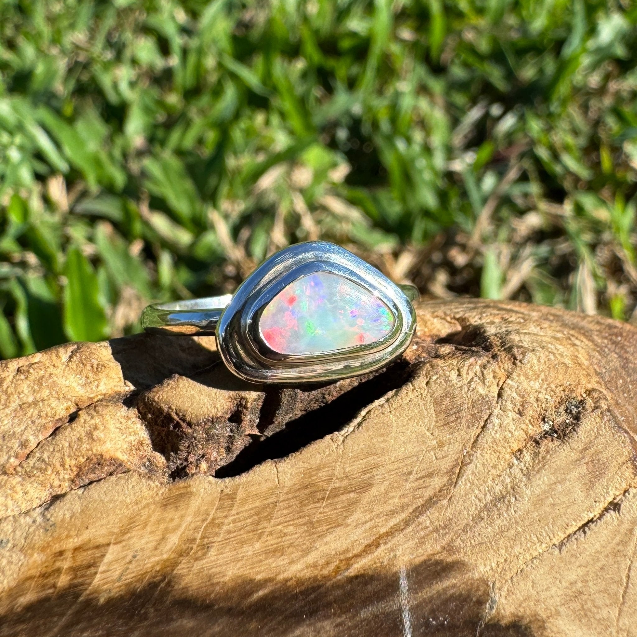 0.7ct Coober Pedy Opal Ring ~ 'Cape Byron Kaleidoscope' | 925 Sterling Silver | Solid Australian Opal