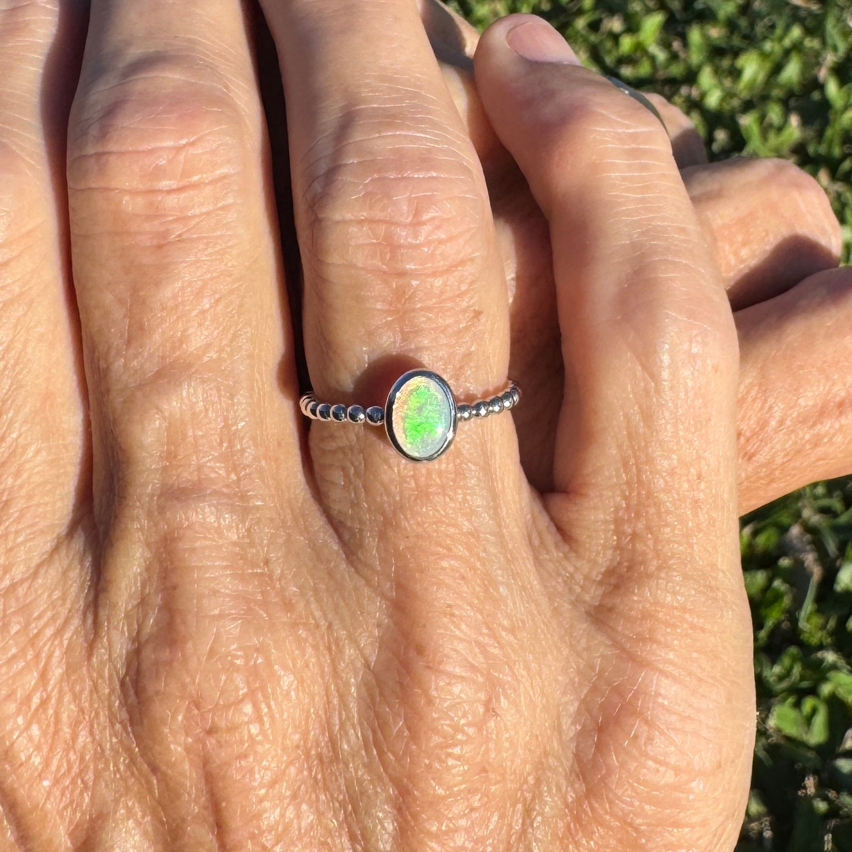0.7ct Coober Pedy Opal Ring ~ 'Greenacres' | 925 Sterling Silver | Solid Australian Opal
