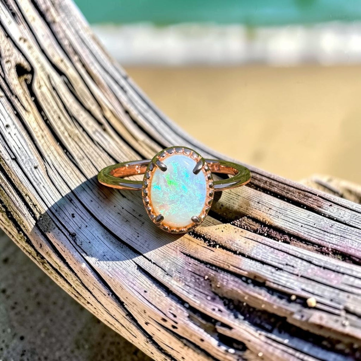 0.7ct Coober Pedy Opal Ring ~ 'Hanging Rock Ember' | Rose Gold Coated 925 Sterling Silver | Solid Australian Opal