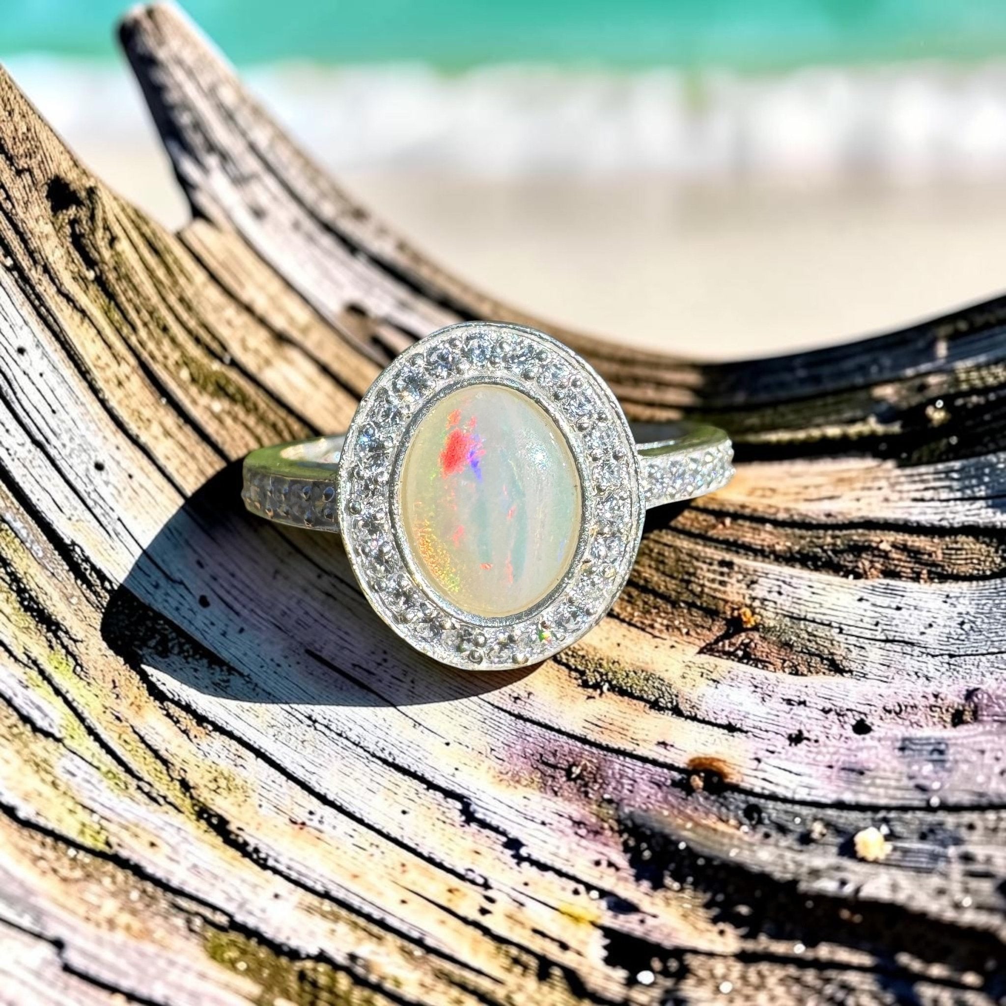 0.7ct Coober Pedy Opal Ring ~ 'Shark Bay Ember' | 925 Sterling Silver | Solid Australian Opal