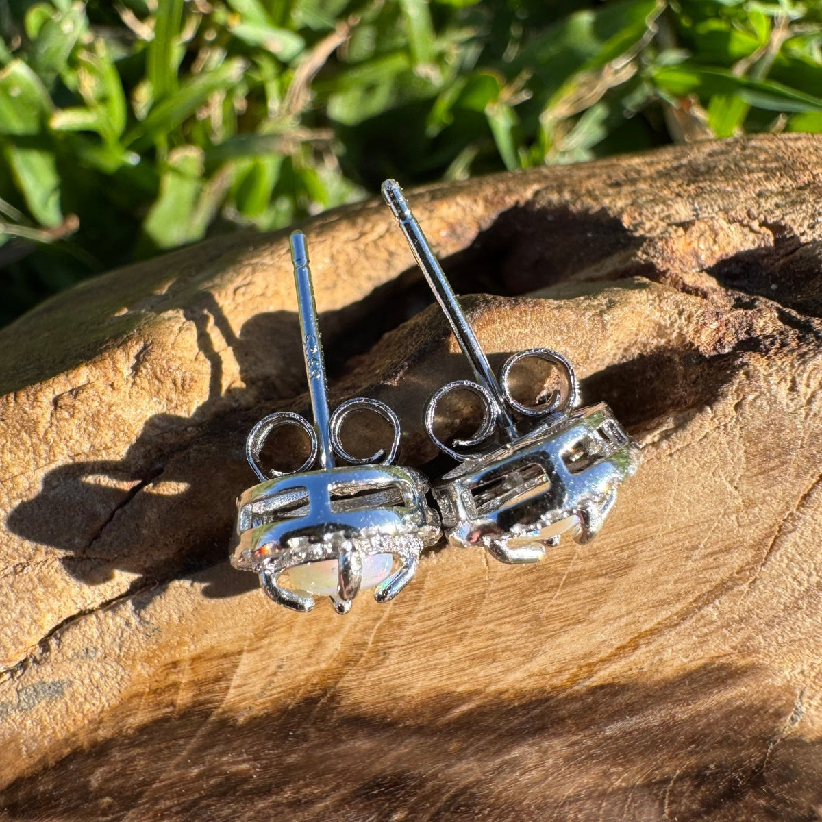 0.7ct Coober Pedy Opal Stud Earrings ~ 'Bellingen Twin Studs' | 925 Sterling Silver | Solid Australian Opal
