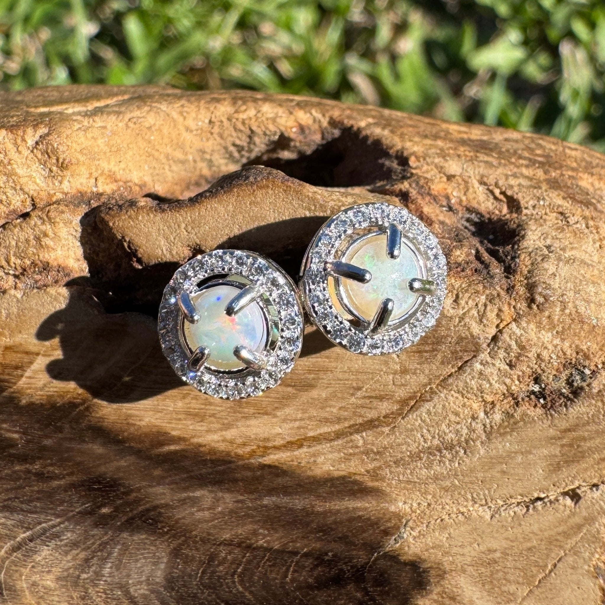 0.7ct Coober Pedy Opal Stud Earrings ~ 'Bellingen Twin Studs' | 925 Sterling Silver | Solid Australian Opal