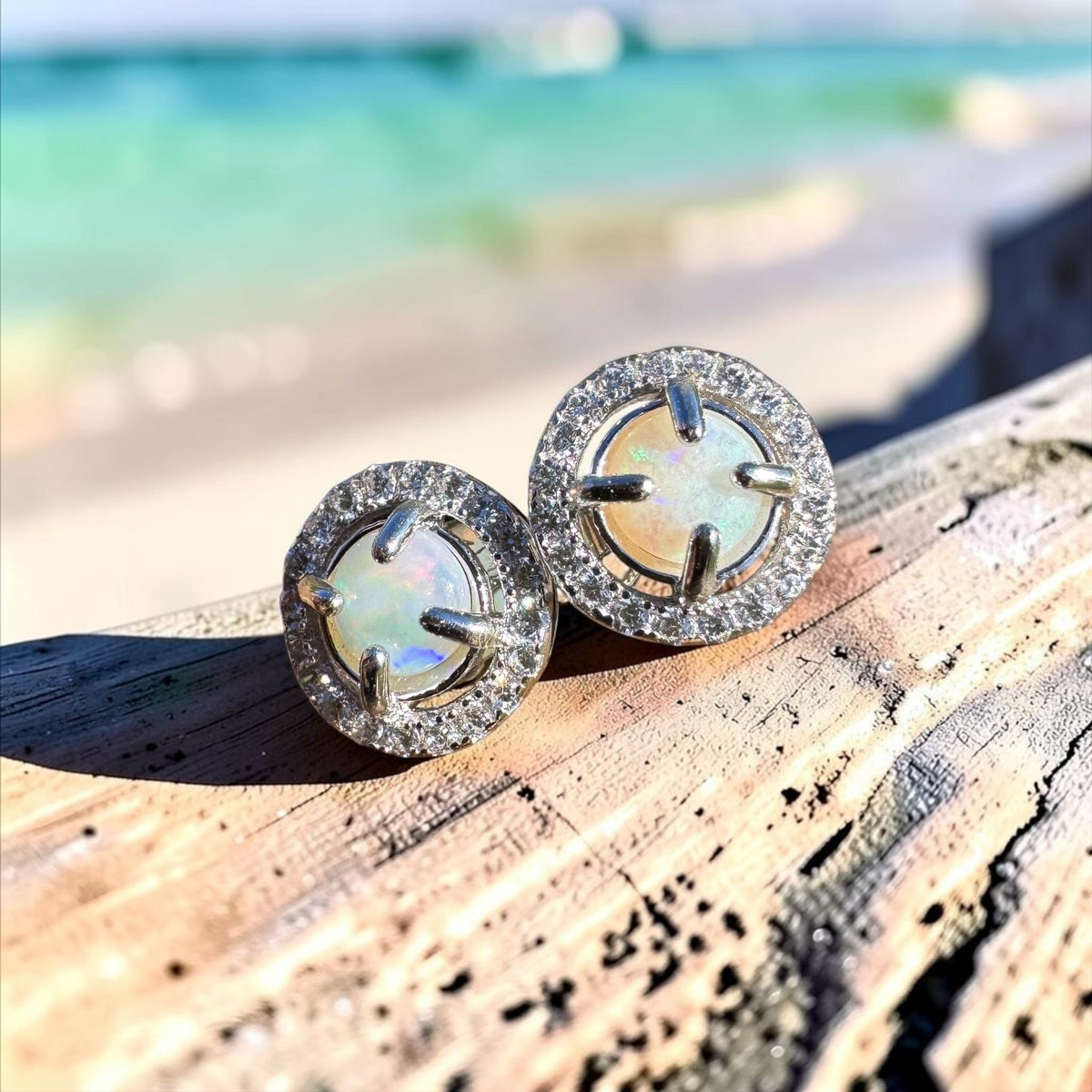 0.7ct Coober Pedy Opal Stud Earrings ~ 'Bellingen Twin Studs' | 925 Sterling Silver | Solid Australian Opal