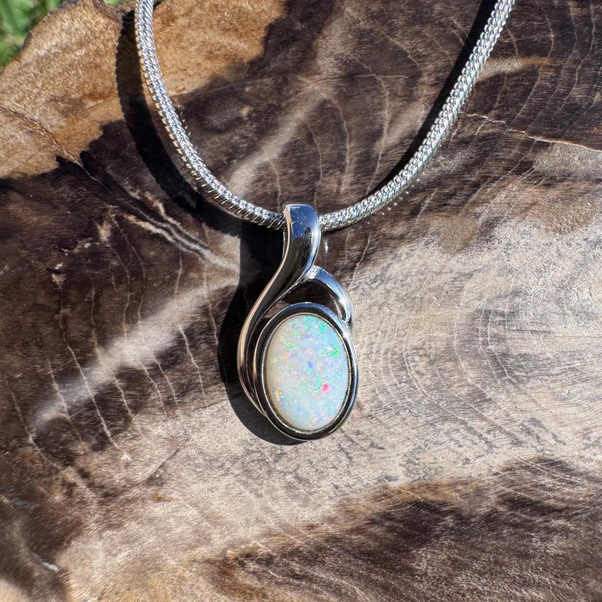 0.7ct Coober Pedy Opal Swirl Pendant Necklace ~ 'Gippsland Swirl' | 925 Sterling Silver | Solid Australian Opal