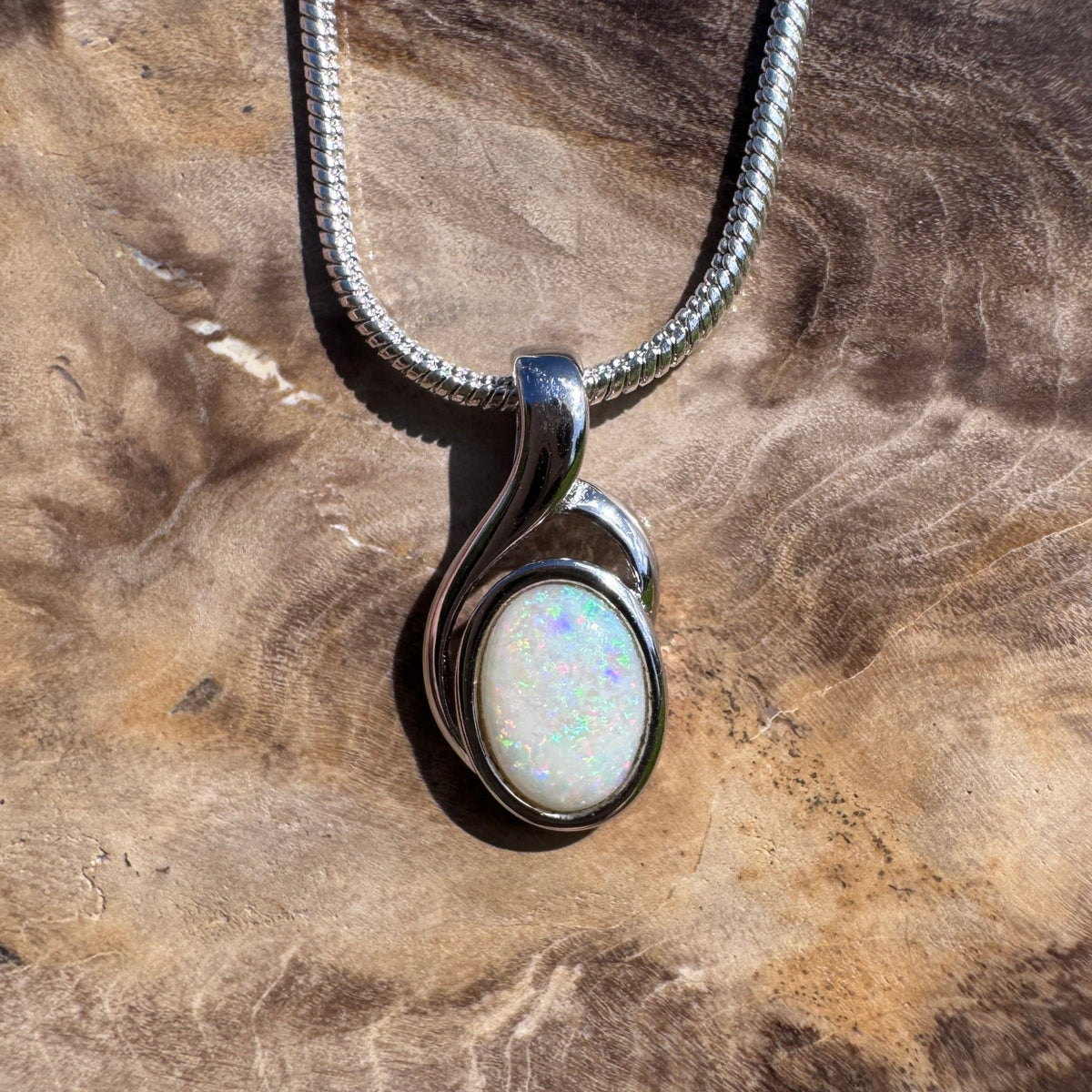0.7ct Coober Pedy Opal Swirl Pendant Necklace ~ 'Gippsland Swirl' | 925 Sterling Silver | Solid Australian Opal
