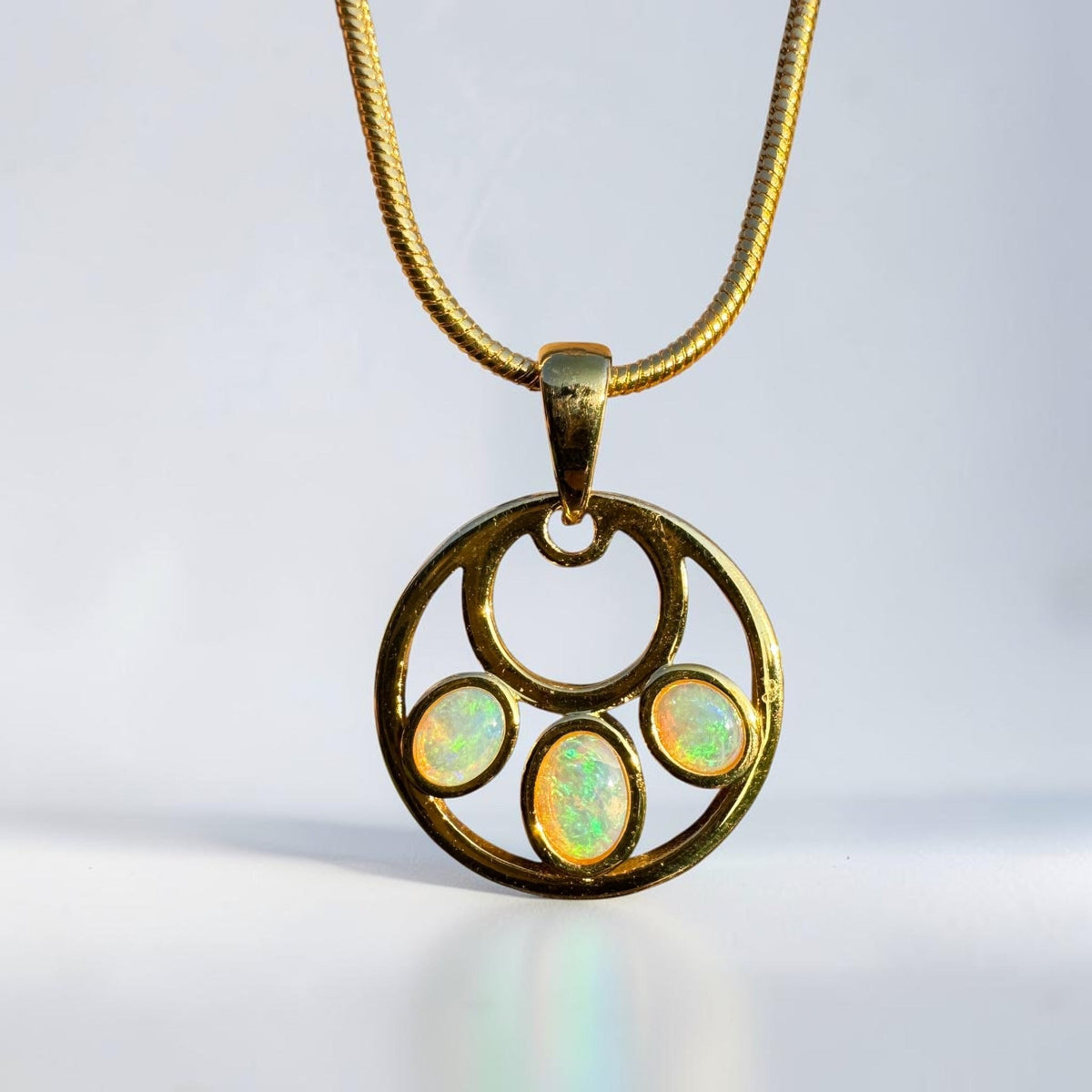 0.7ct Lightning Ridge Crystal Opal Trio Pendant Necklace ~ 'Three Sisters Trio' | Yellow Gold Coated 925 Sterling Silver | Solid Australian Opal