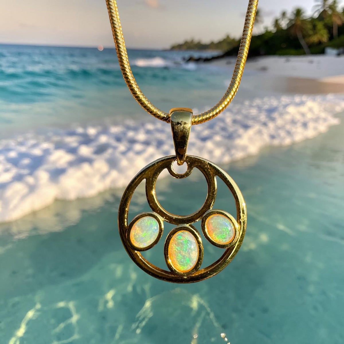 0.7ct Lightning Ridge Crystal Opal Trio Pendant Necklace ~ 'Three Sisters Trio' | Yellow Gold Coated 925 Sterling Silver | Solid Australian Opal