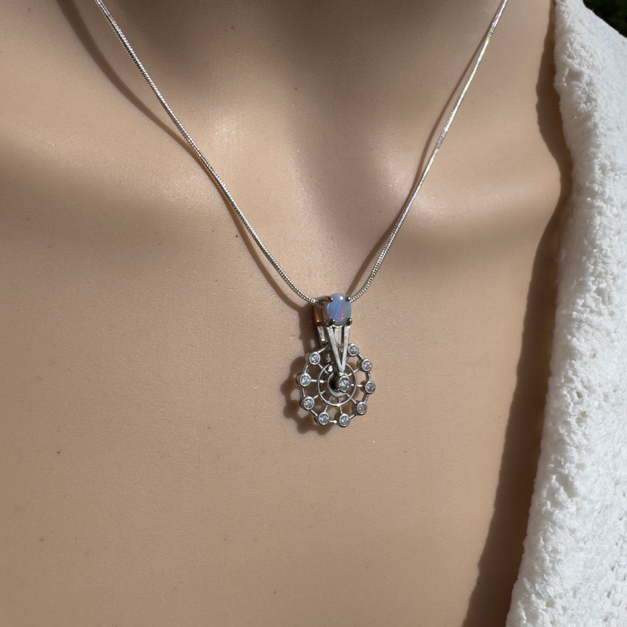 0.7ct Lightning Ridge Opal & Cubic Zirconia Spinning Pendant ~ 'Fair Fun' | 925 Sterling Silver | Solid Australian Opal