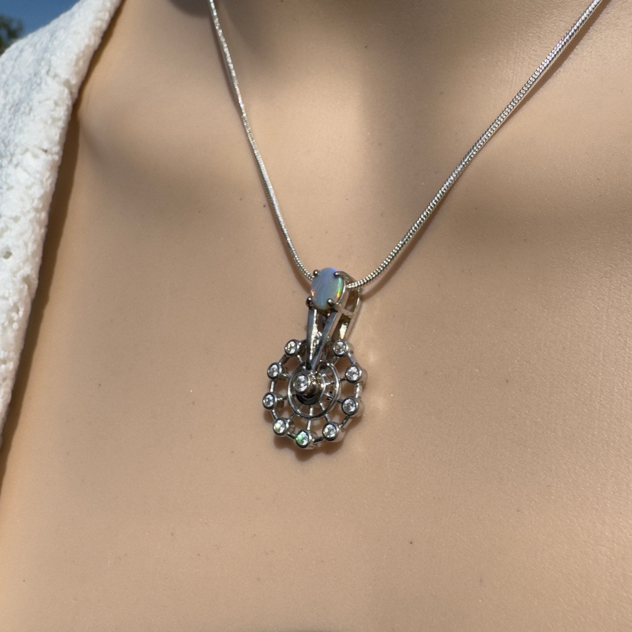 0.7ct Lightning Ridge Opal & Cubic Zirconia Spinning Pendant ~ 'Fair Fun' | 925 Sterling Silver | Solid Australian Opal