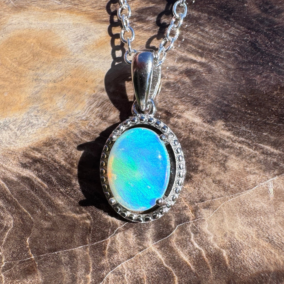 0.7ct Lightning Ridge Opal Pendant Necklace ~ 'Burrum Coast Greens' | 925 Sterling Silver | Solid Australian Opal