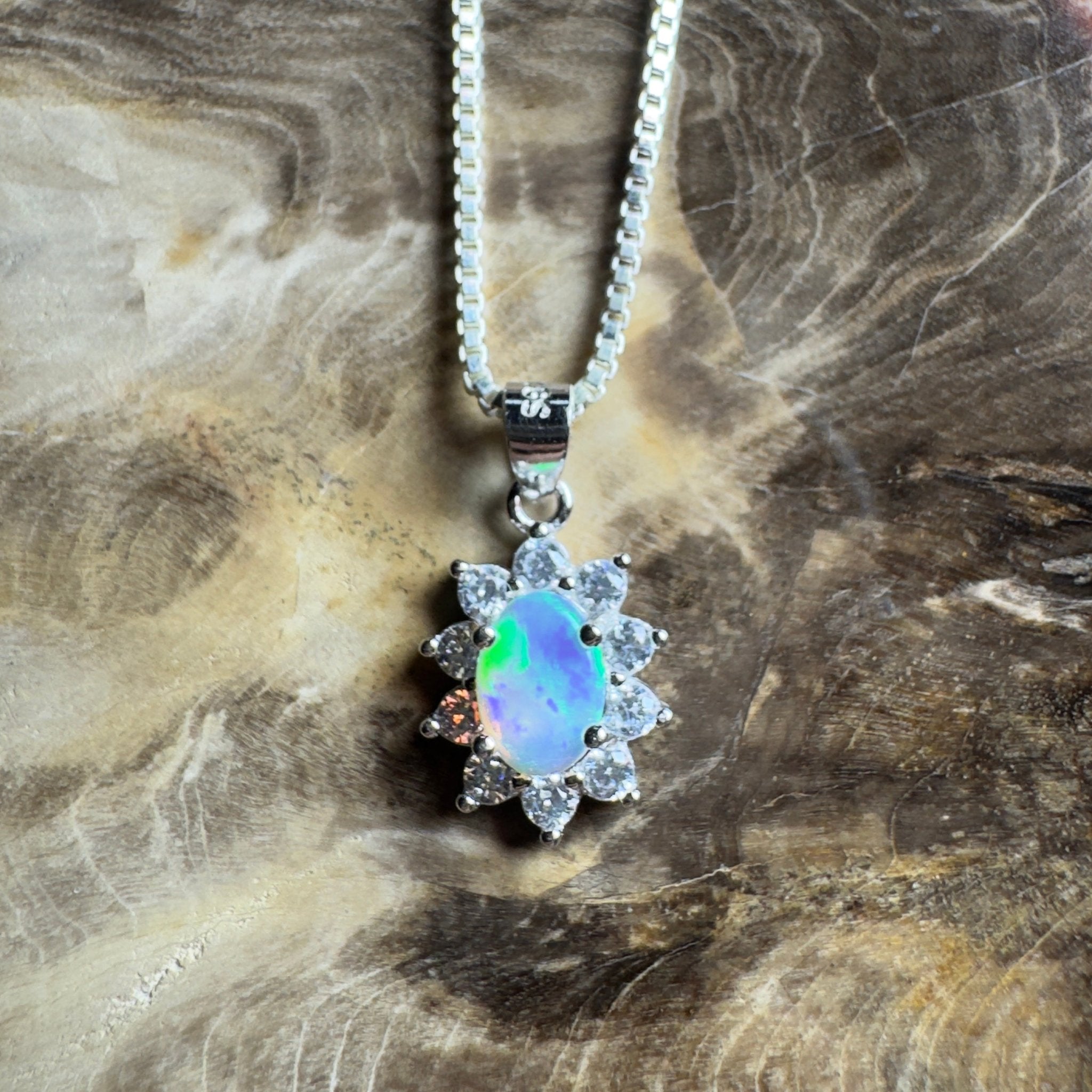 0.7ct Lightning Ridge Opal Pendant Necklace ~ 'The Margaret River Halo' | 925 Sterling Silver | Solid Australian Opal