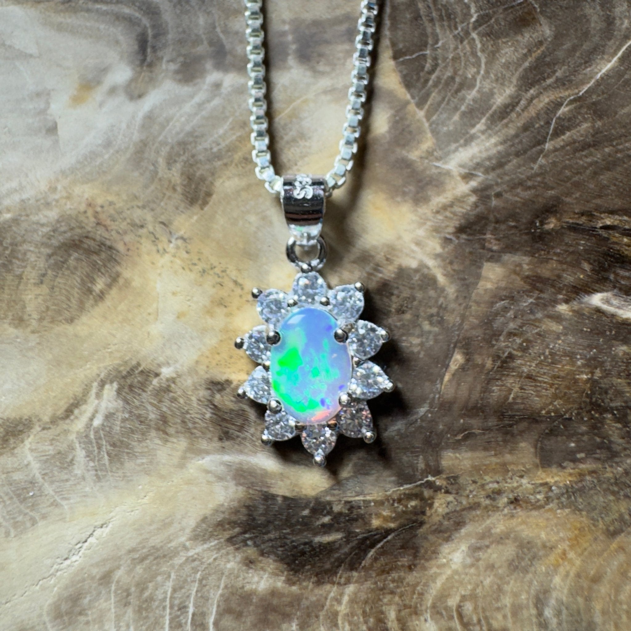 0.7ct Lightning Ridge Opal Pendant Necklace ~ 'The Margaret River Halo' | 925 Sterling Silver | Solid Australian Opal