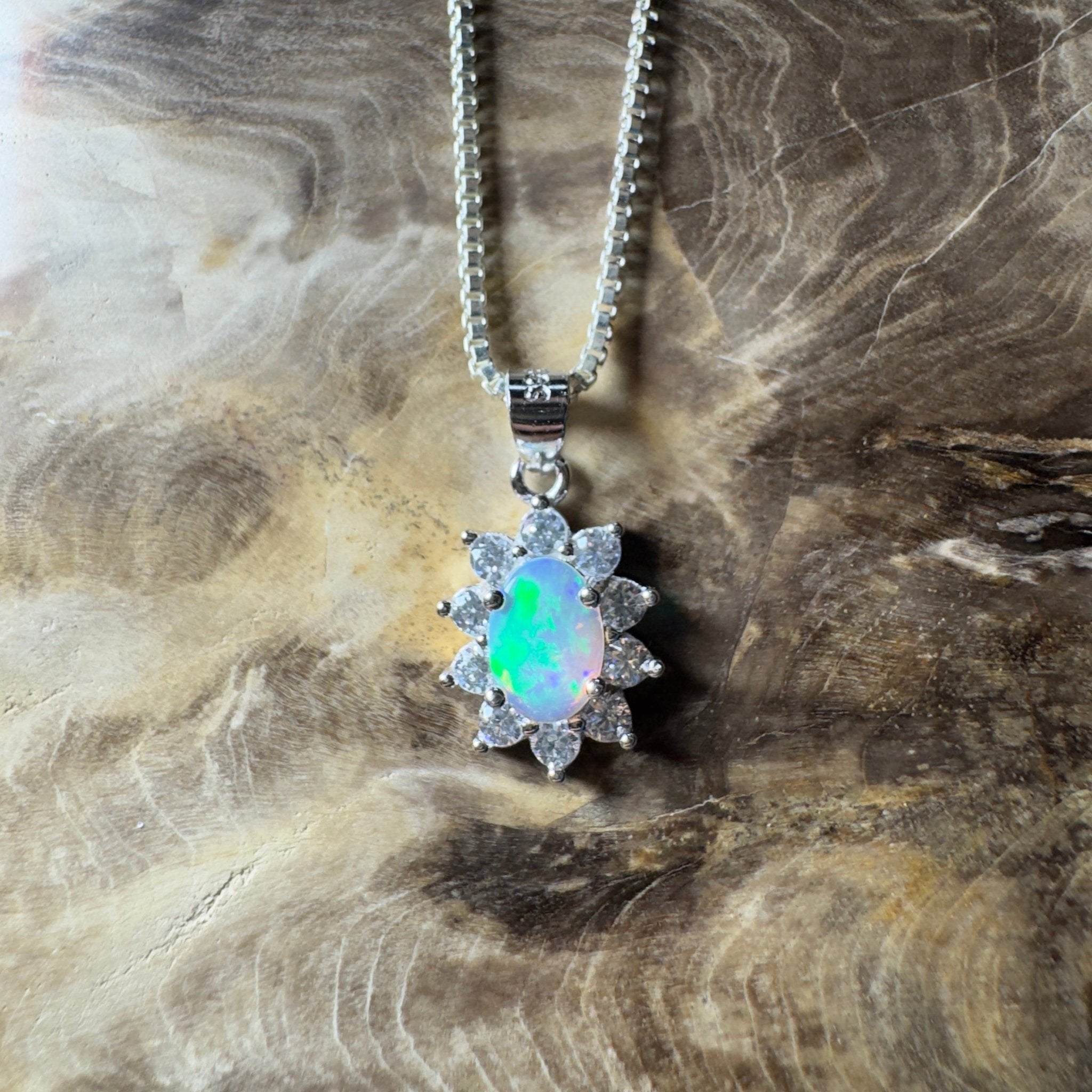 0.7ct Lightning Ridge Opal Pendant Necklace ~ 'The Margaret River Halo' | 925 Sterling Silver | Solid Australian Opal