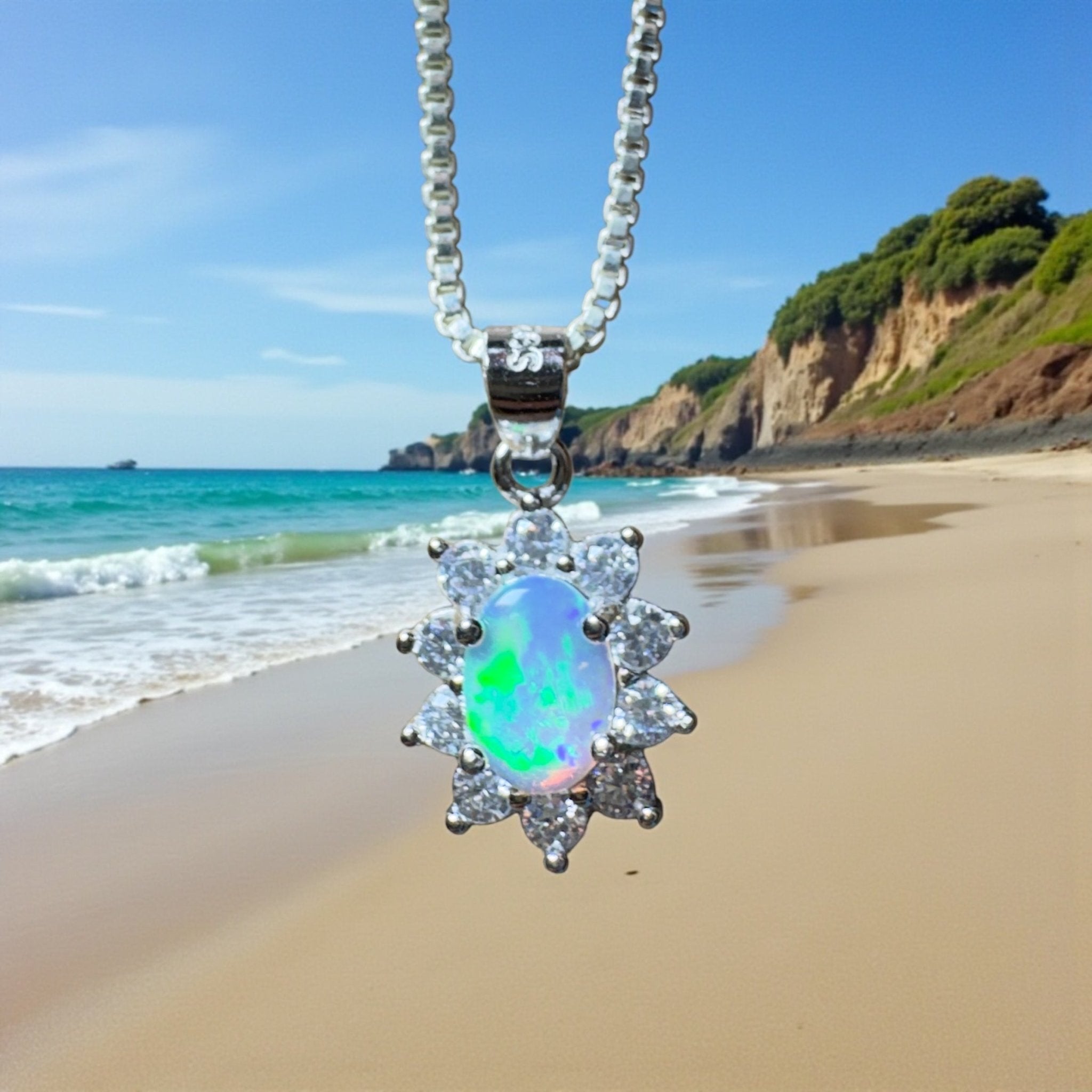0.7ct Lightning Ridge Opal Pendant Necklace ~ 'The Margaret River Halo' | 925 Sterling Silver | Solid Australian Opal