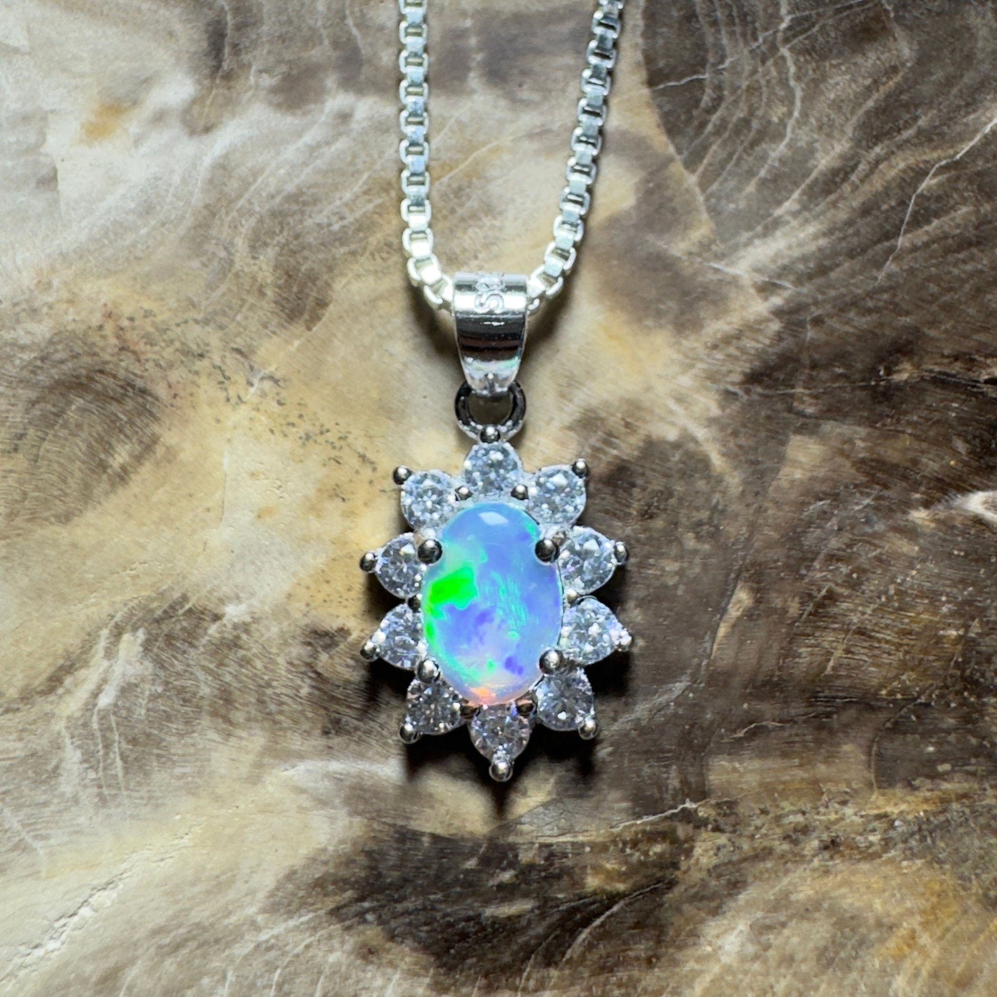 0.7ct Lightning Ridge Opal Pendant Necklace ~ 'The Margaret River Halo' | 925 Sterling Silver | Solid Australian Opal