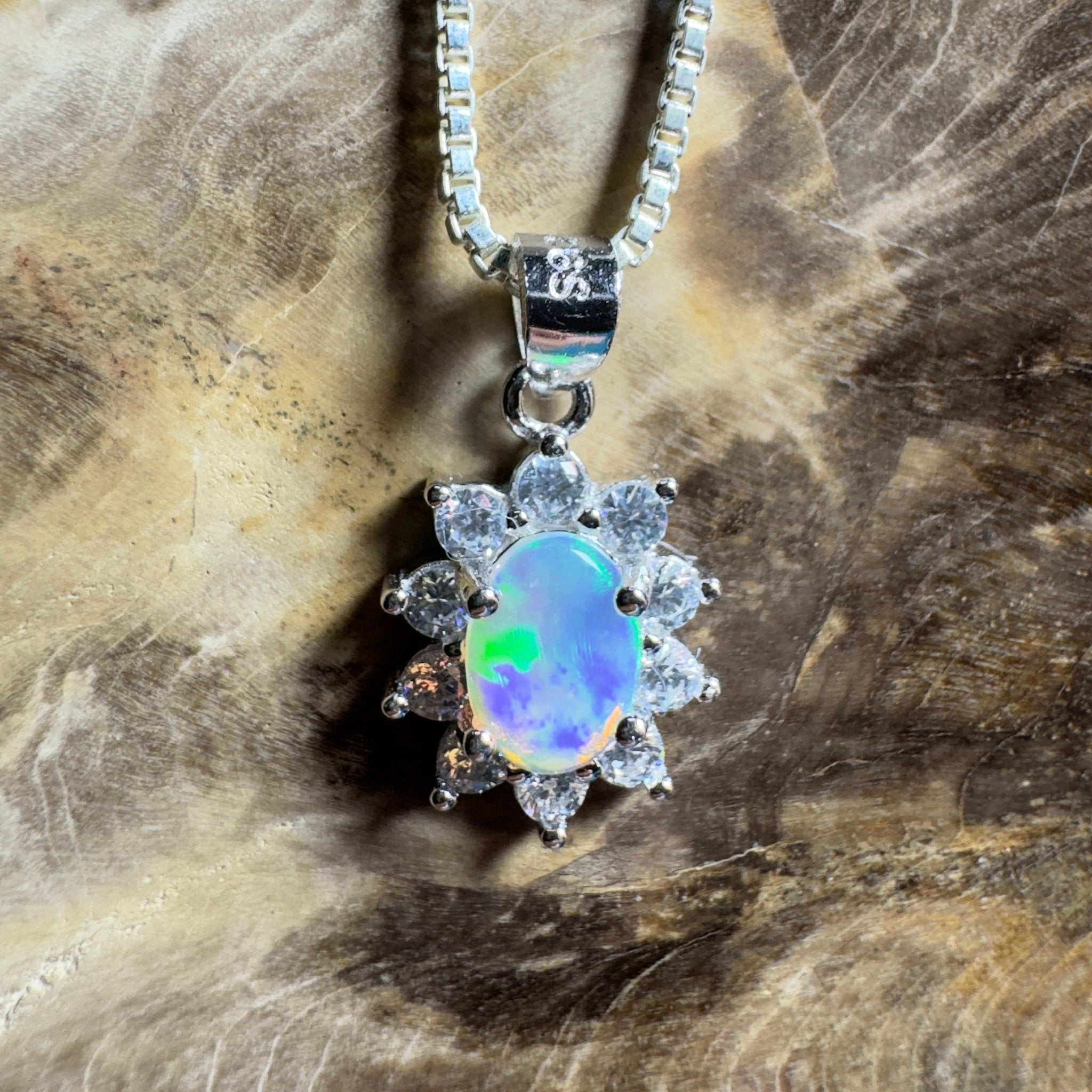 0.7ct Lightning Ridge Opal Pendant Necklace ~ 'The Margaret River Halo' | 925 Sterling Silver | Solid Australian Opal
