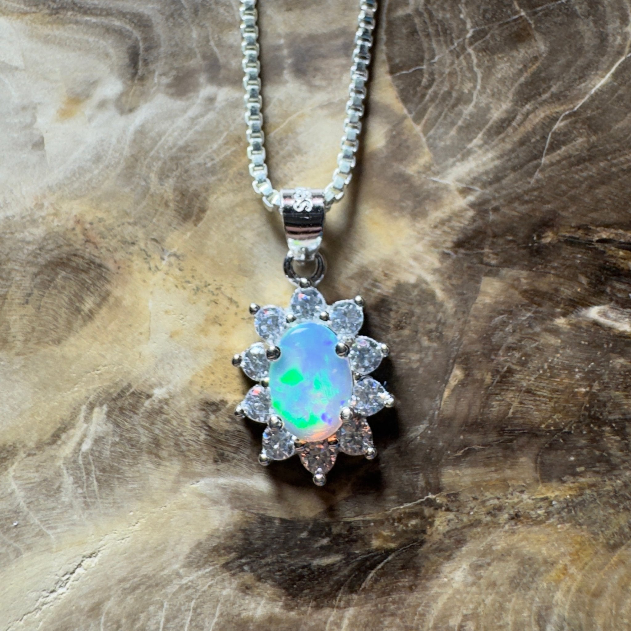 0.7ct Lightning Ridge Opal Pendant Necklace ~ 'The Margaret River Halo' | 925 Sterling Silver | Solid Australian Opal