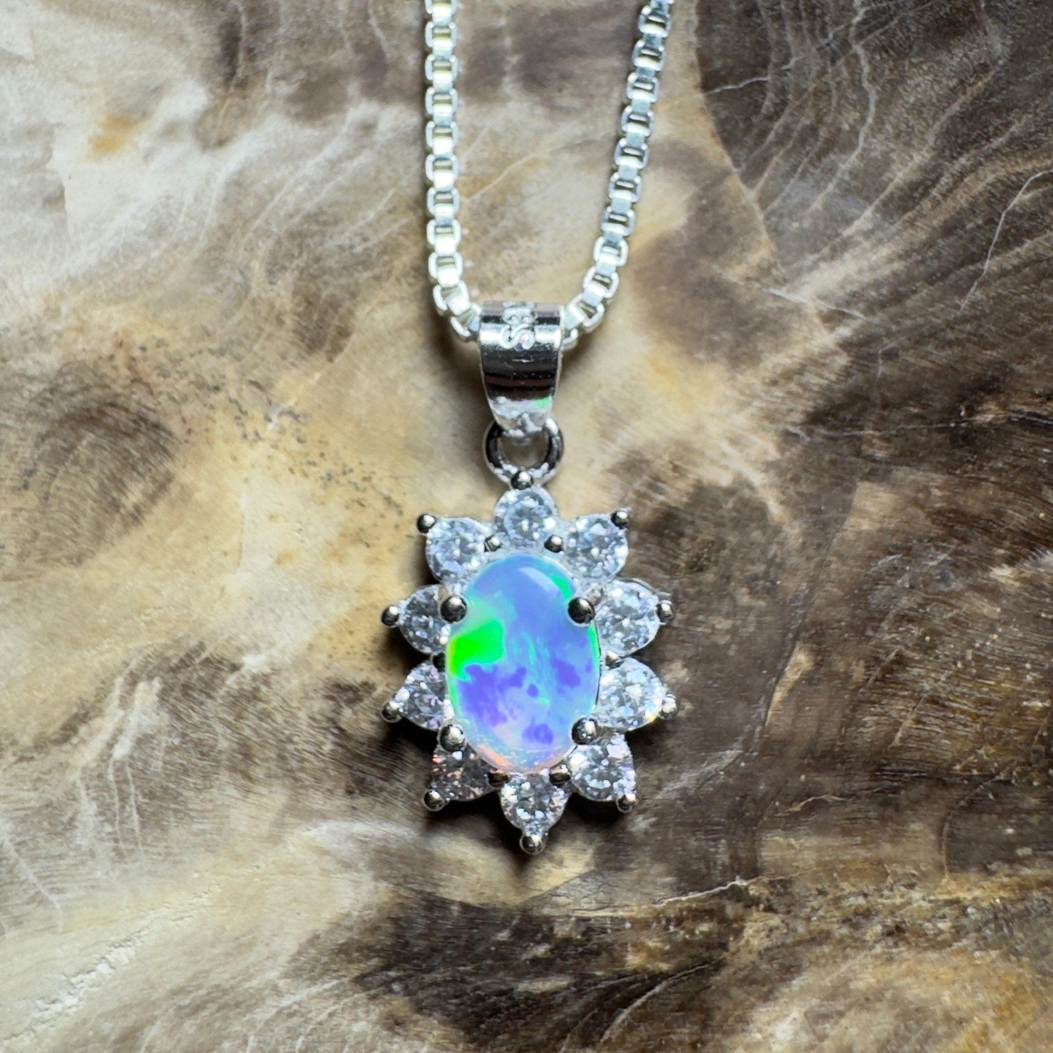 0.7ct Lightning Ridge Opal Pendant Necklace ~ 'The Margaret River Halo' | 925 Sterling Silver | Solid Australian Opal