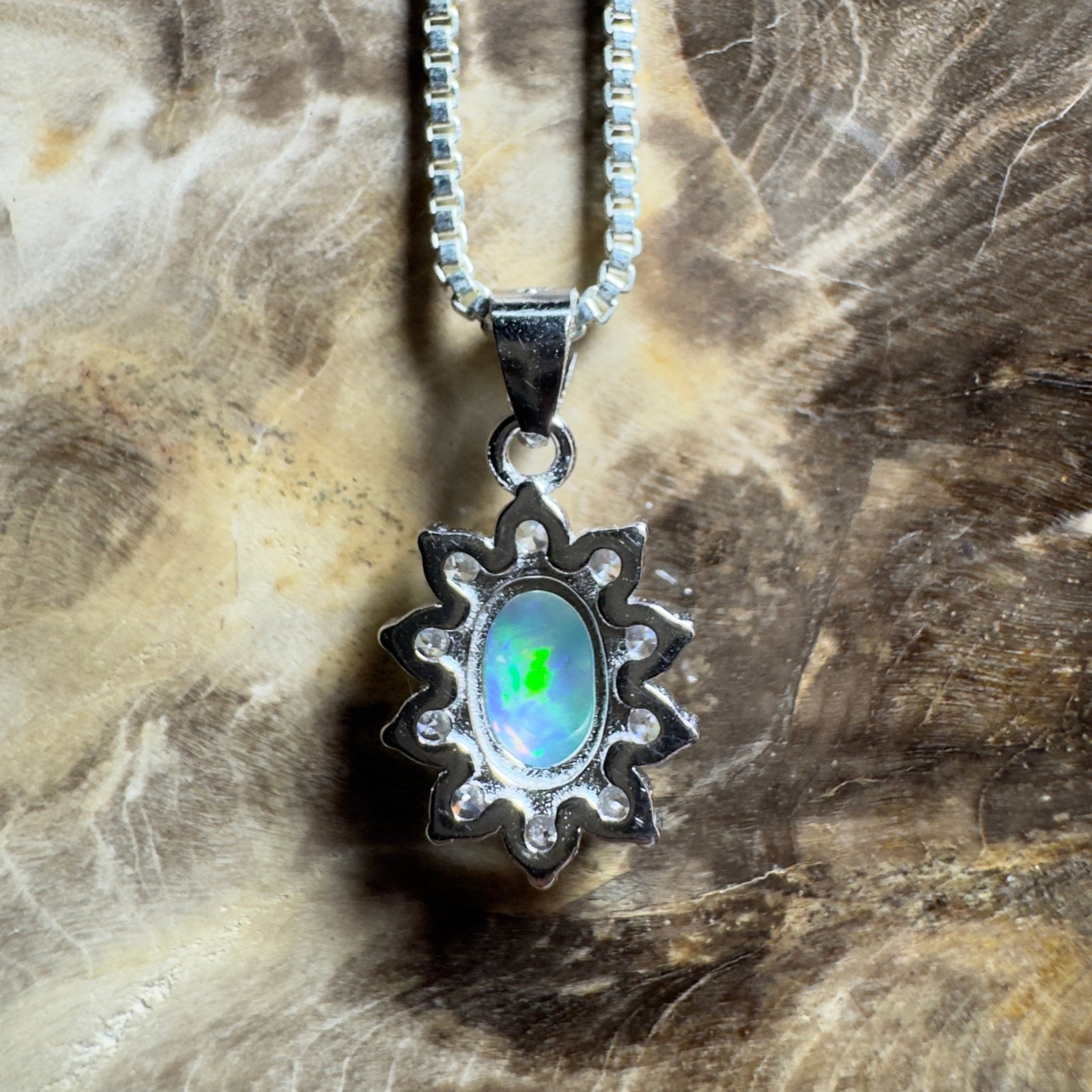 0.7ct Lightning Ridge Opal Pendant Necklace ~ 'The Margaret River Halo' | 925 Sterling Silver | Solid Australian Opal