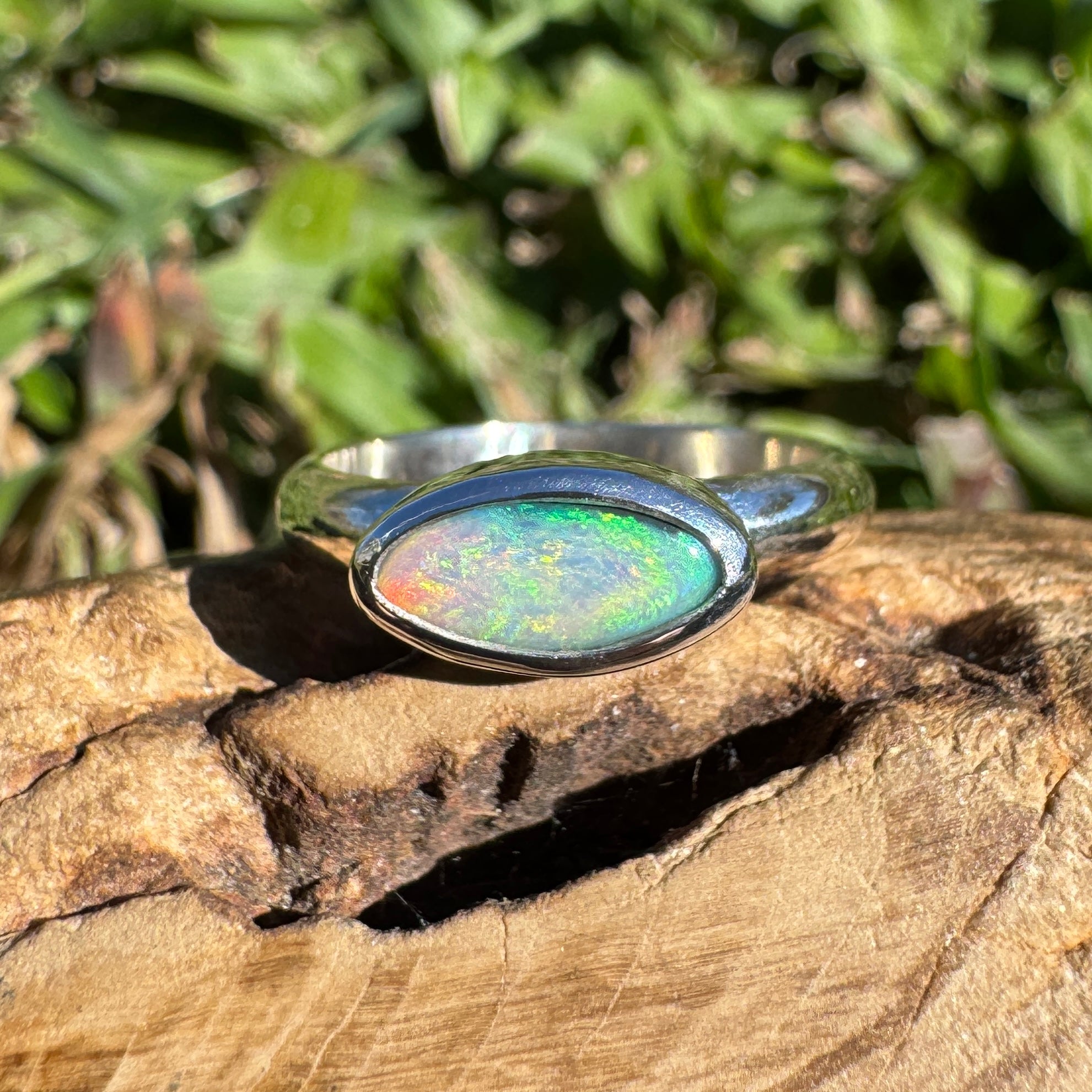 0.7ct Lightning Ridge Opal Ring ~ 'Noosa Heads Green' | 925 Sterling Silver | Solid Australian Opal