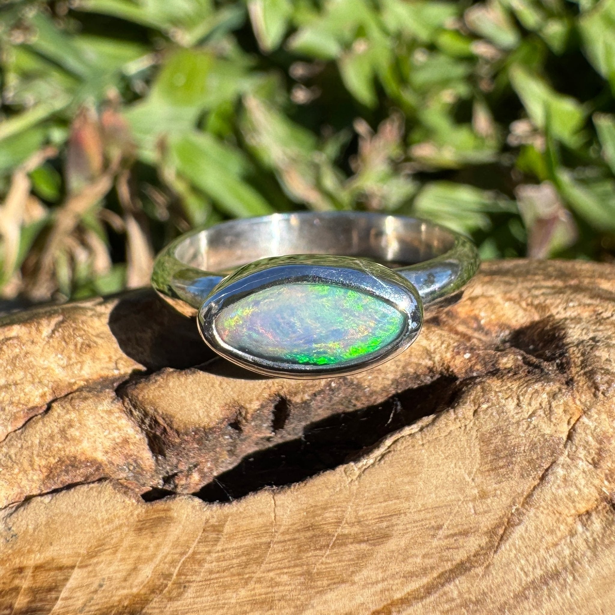 0.7ct Lightning Ridge Opal Ring ~ 'Noosa Heads Green' | 925 Sterling Silver | Solid Australian Opal