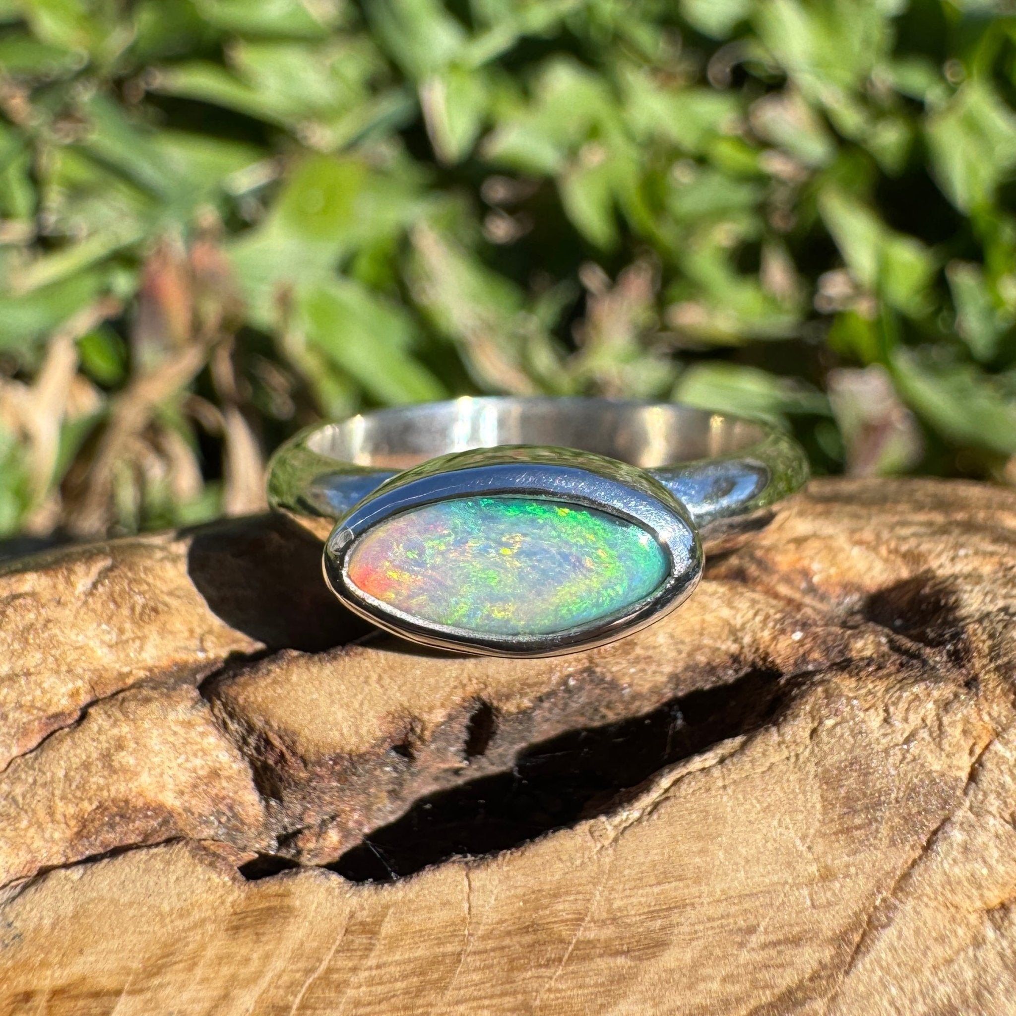 0.7ct Lightning Ridge Opal Ring ~ 'Noosa Heads Green' | 925 Sterling Silver | Solid Australian Opal
