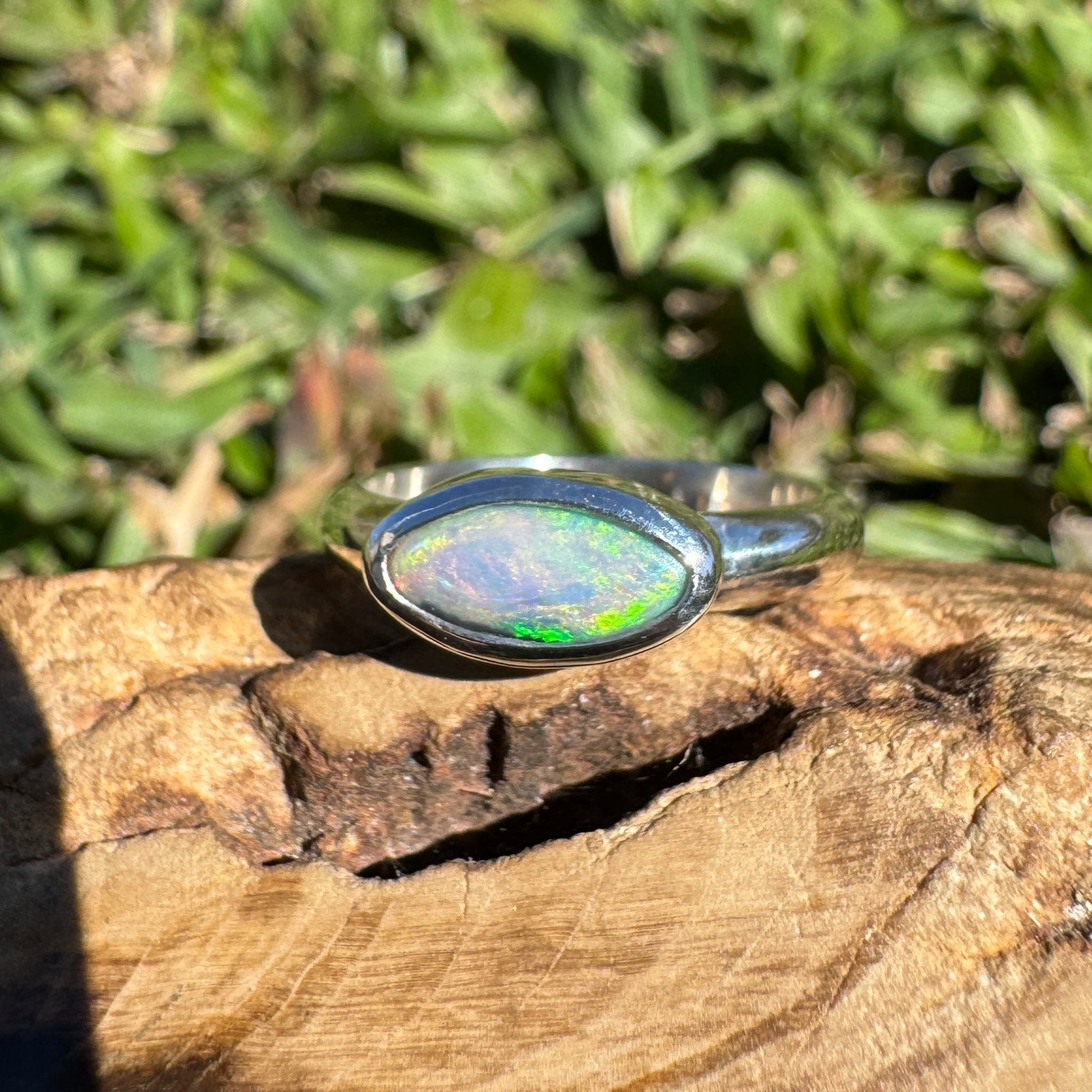 0.7ct Lightning Ridge Opal Ring ~ 'Noosa Heads Green' | 925 Sterling Silver | Solid Australian Opal