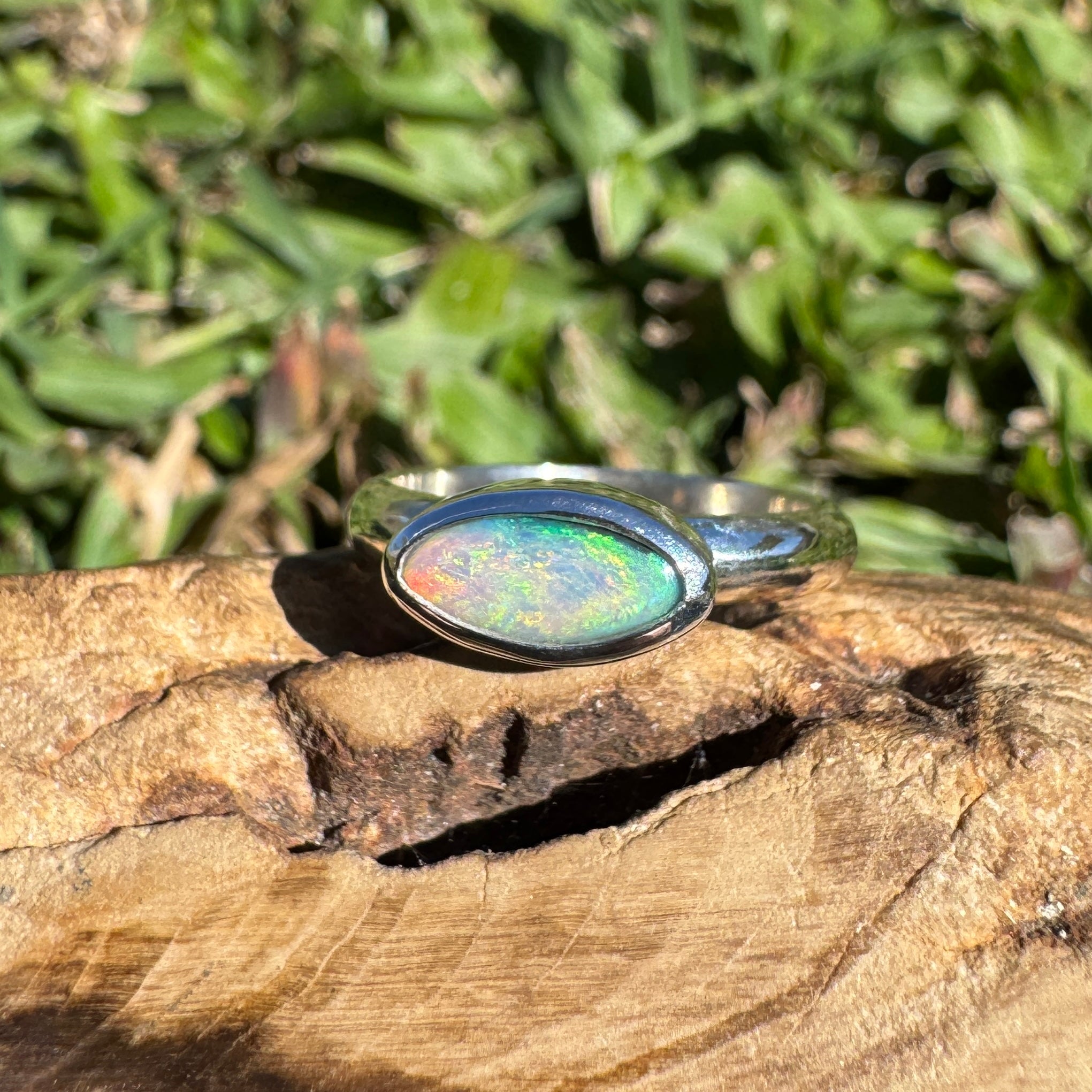 0.7ct Lightning Ridge Opal Ring ~ 'Noosa Heads Green' | 925 Sterling Silver | Solid Australian Opal