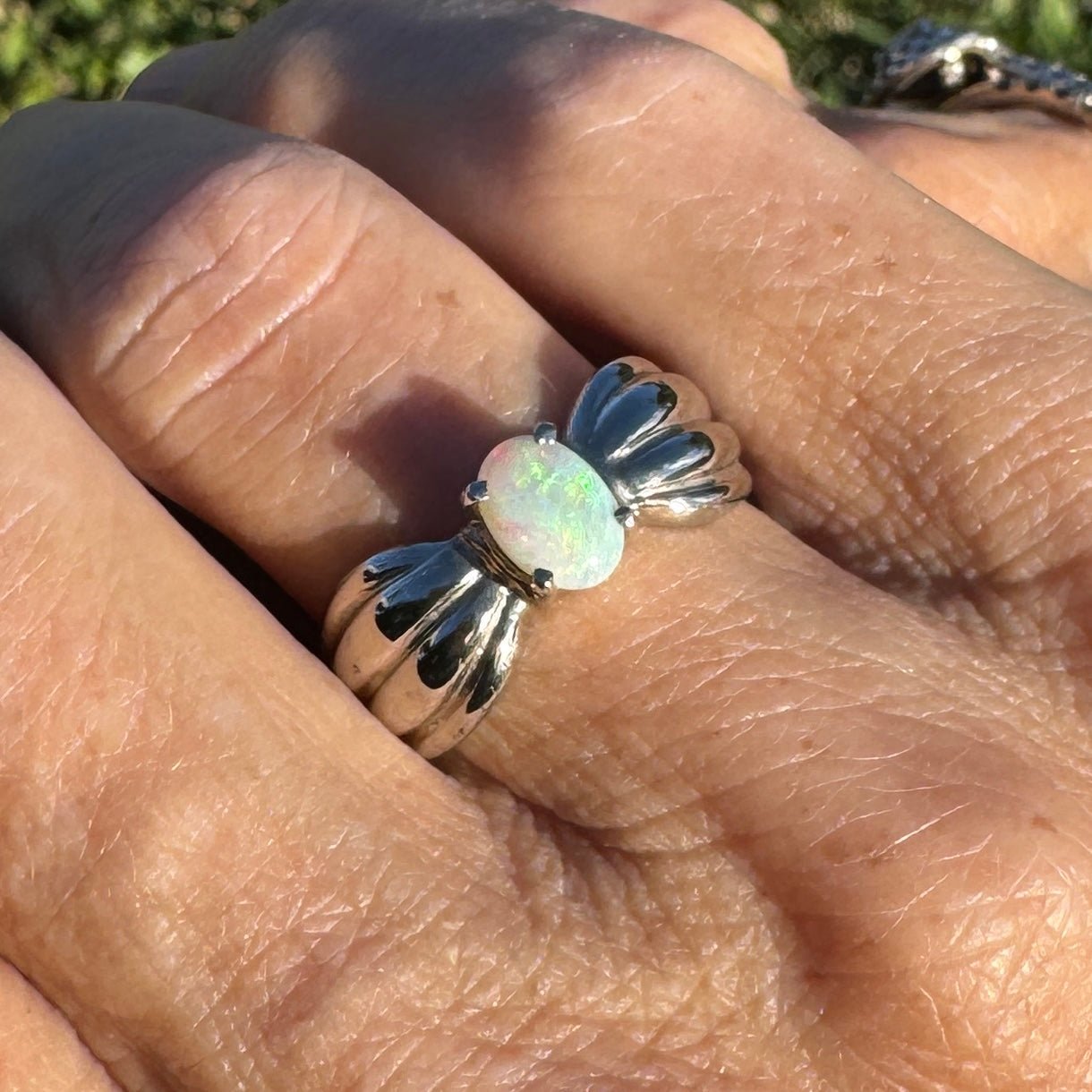 0.7ct Lightning Ridge Opal Ring ~ 'Solaris Halo' | 925 Sterling Silver | Solid Australian Opal