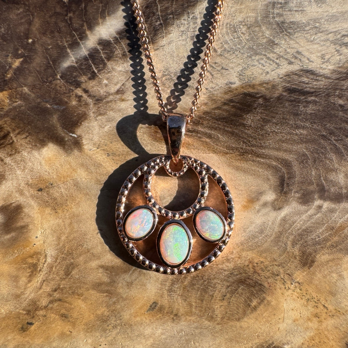 0.7ct Lightning Ridge Opal Trio Pendant Necklace ~ 'Remarkable Rocks Trio' | Rose Gold Coated 925 Sterling Silver | Solid Australian Opal