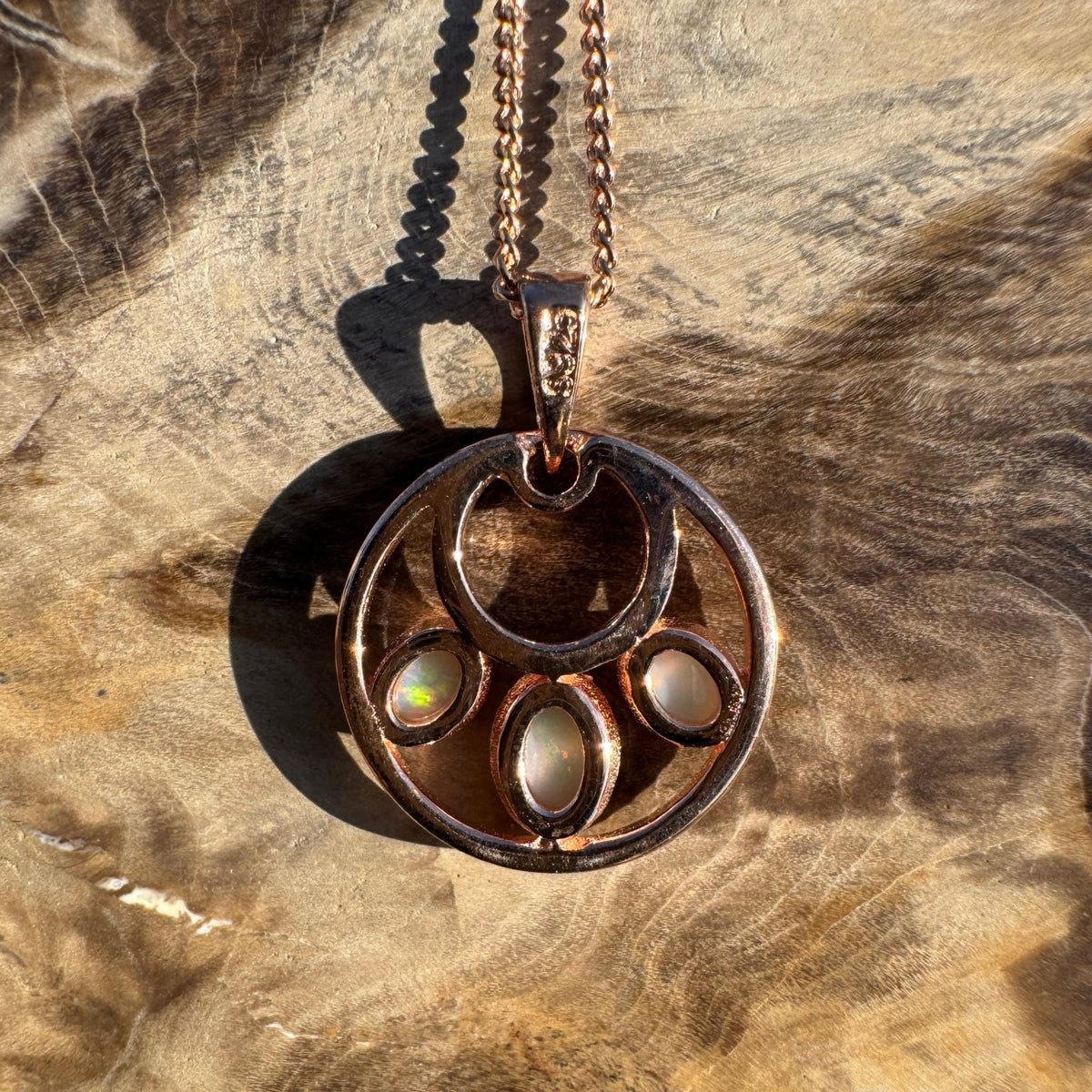 0.7ct Lightning Ridge Opal Trio Pendant Necklace ~ 'Remarkable Rocks Trio' | Rose Gold Coated 925 Sterling Silver | Solid Australian Opal