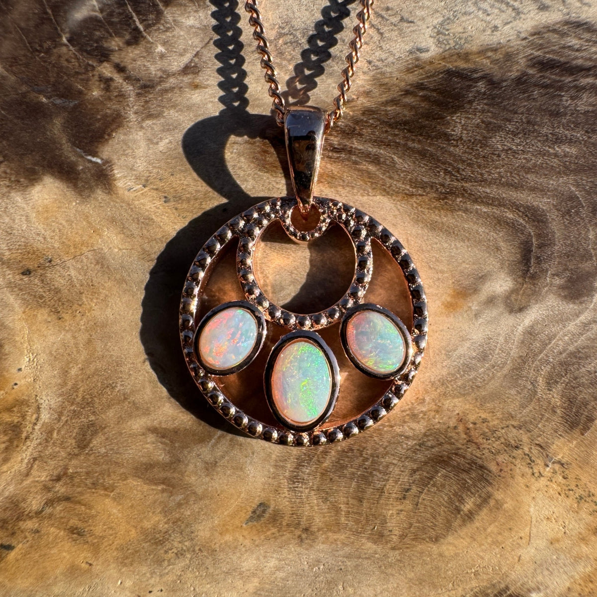 0.7ct Lightning Ridge Opal Trio Pendant Necklace ~ 'Remarkable Rocks Trio' | Rose Gold Coated 925 Sterling Silver | Solid Australian Opal
