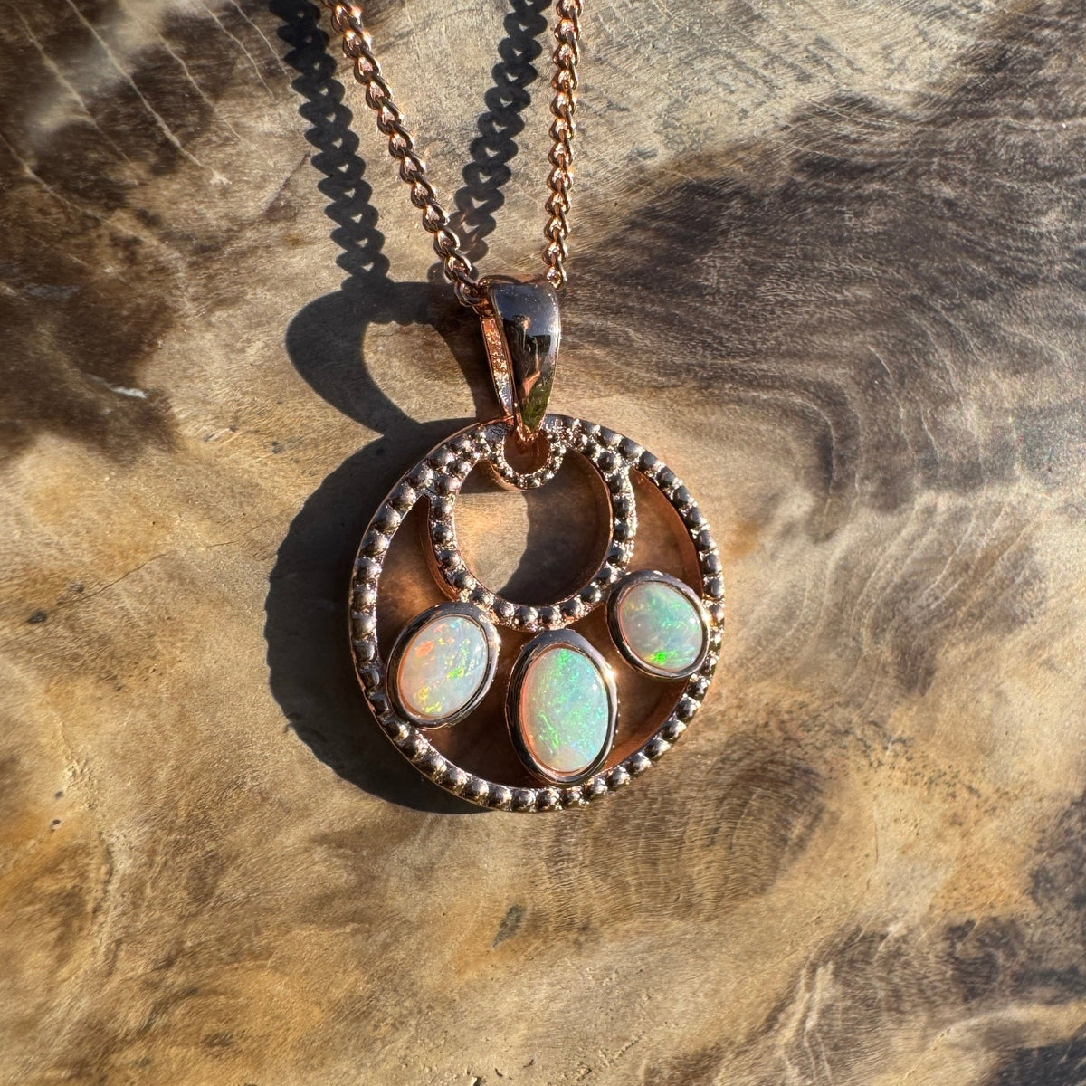 0.7ct Lightning Ridge Opal Trio Pendant Necklace ~ 'Remarkable Rocks Trio' | Rose Gold Coated 925 Sterling Silver | Solid Australian Opal