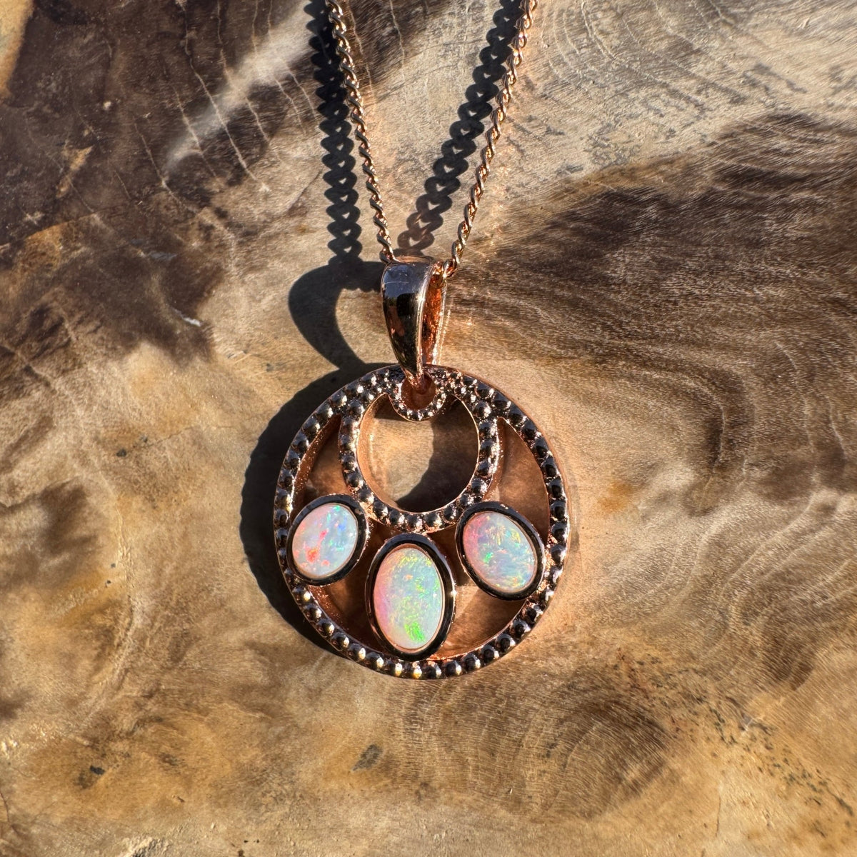 0.7ct Lightning Ridge Opal Trio Pendant Necklace ~ 'Remarkable Rocks Trio' | Rose Gold Coated 925 Sterling Silver | Solid Australian Opal