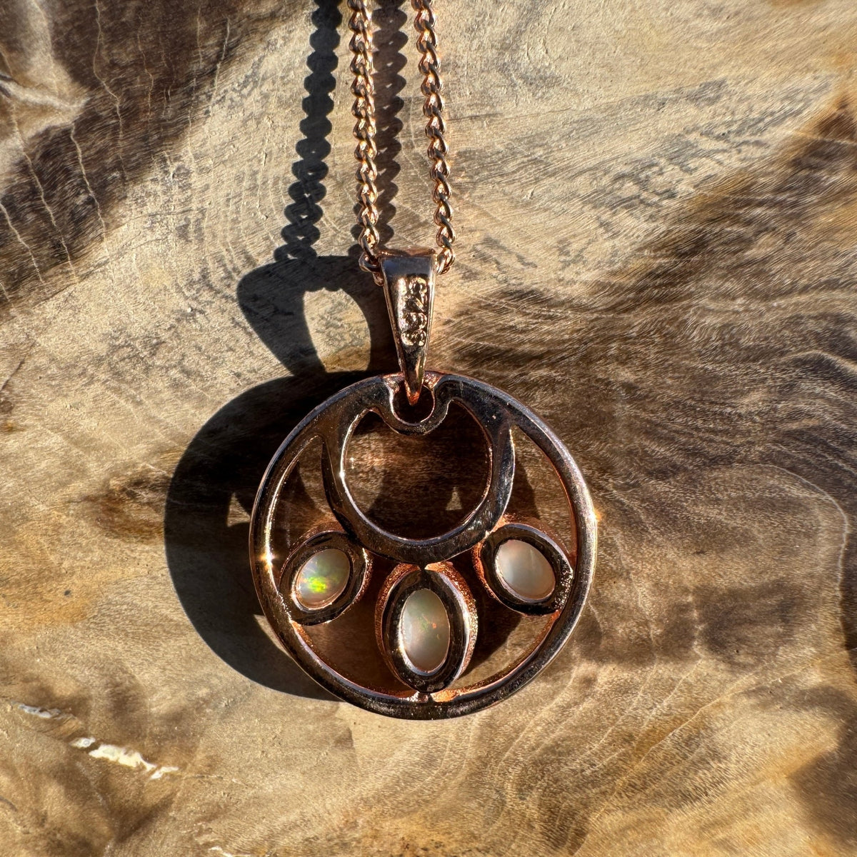 0.7ct Lightning Ridge Opal Trio Pendant Necklace ~ 'Remarkable Rocks Trio' | Rose Gold Coated 925 Sterling Silver | Solid Australian Opal