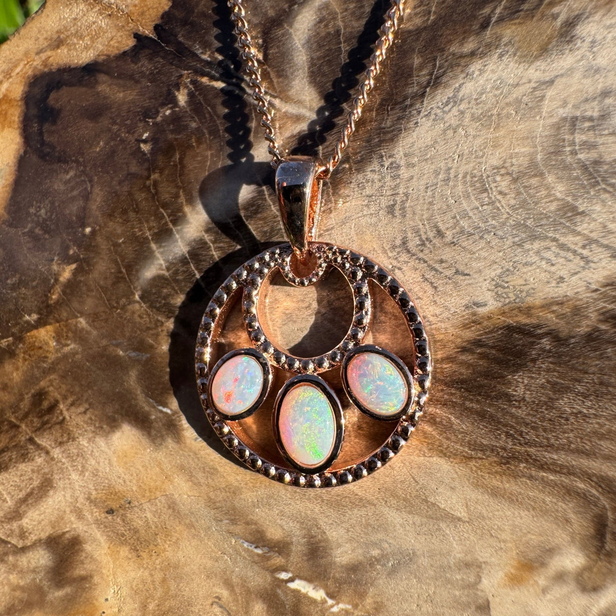 0.7ct Lightning Ridge Opal Trio Pendant Necklace ~ 'Remarkable Rocks Trio' | Rose Gold Coated 925 Sterling Silver | Solid Australian Opal